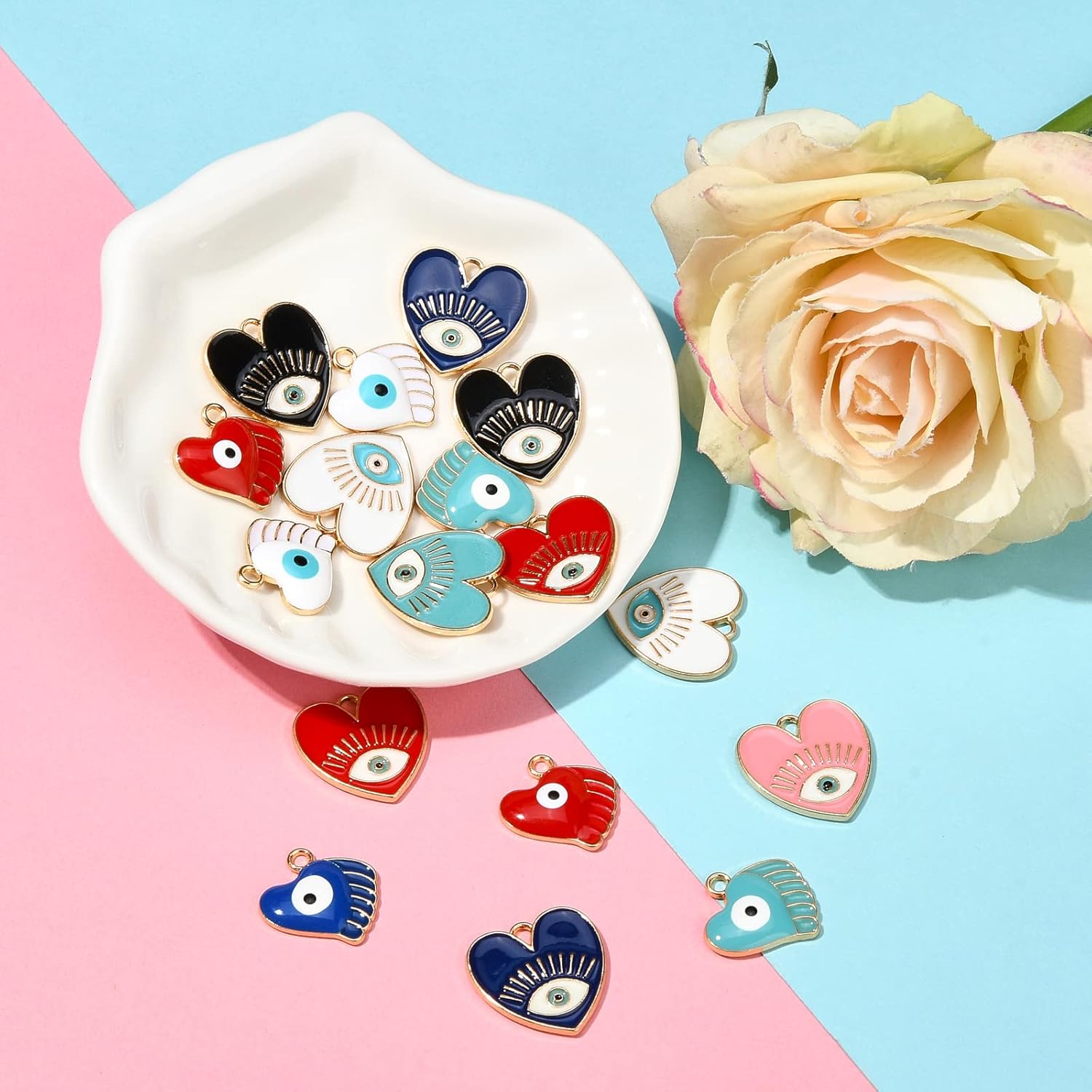 20 Pieces Heart Evil Eye Charm Pendant Alloy Enamel Eye Charm Mixed Color for Jewelry Necklace Bracelet Earring Making Crafts - Image 5