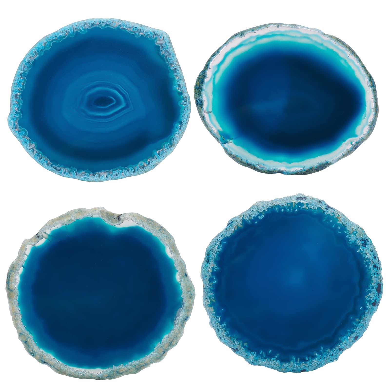 BENECREAT 4pcs sottobicchieri di Agata Blu, 6-7,5cm Disco Rotondo colorato Agata Coppa sottobicchieri per Bevande Sottobicchieri Pietra per Decorazione tavolino (5,5mm Spessore)