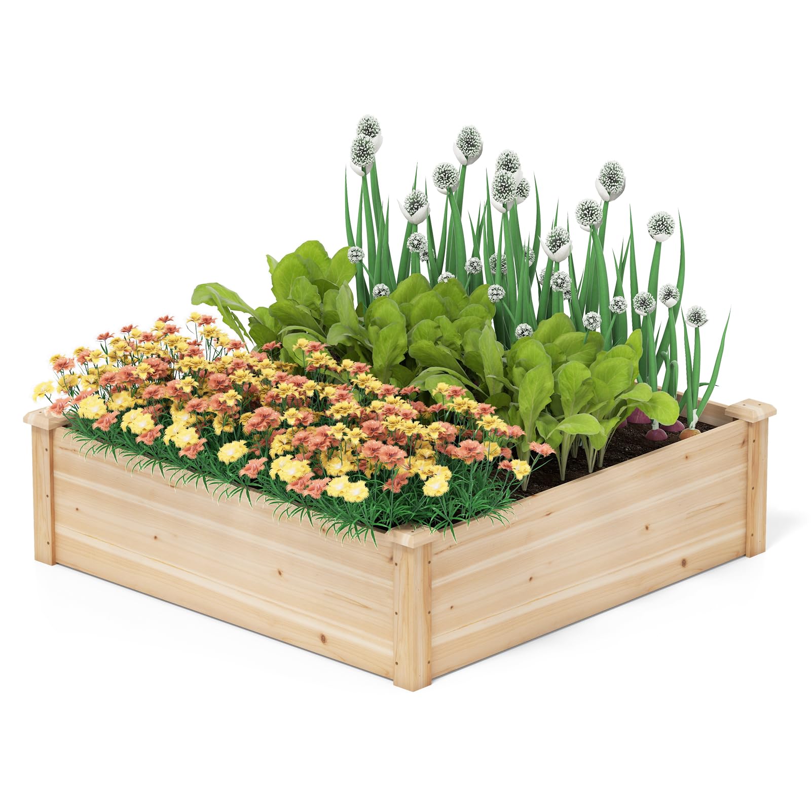 Giantex Raised Garden Bed, Wood Planter Box, Outdoor Square Garden Bed, 40 Lx40 Wx12 H