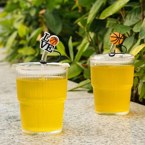 Miniatura 7 de 6 tapas de paja de baloncesto para copa Stanley, 0.394 in, reutilizables, lindos accesorios para popotes para beber, protector portátil, tapones,