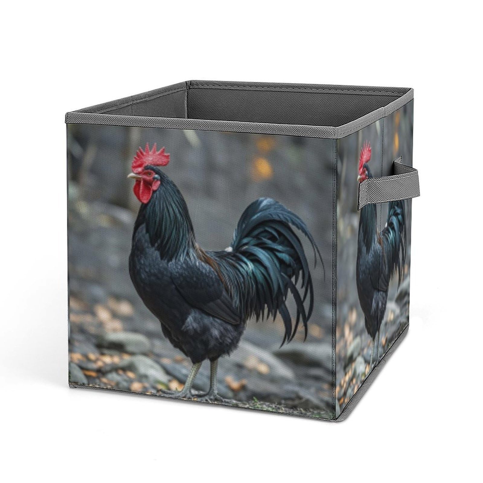 BTCOWZRV Black Rooster Cube Storage Bins - 11 Inch Heavy Duty Fabric Closet Bins for Shelves, Cube Organizer - Collapsible Storage Boxes with Handle Decorative Clothing Storage Baskets