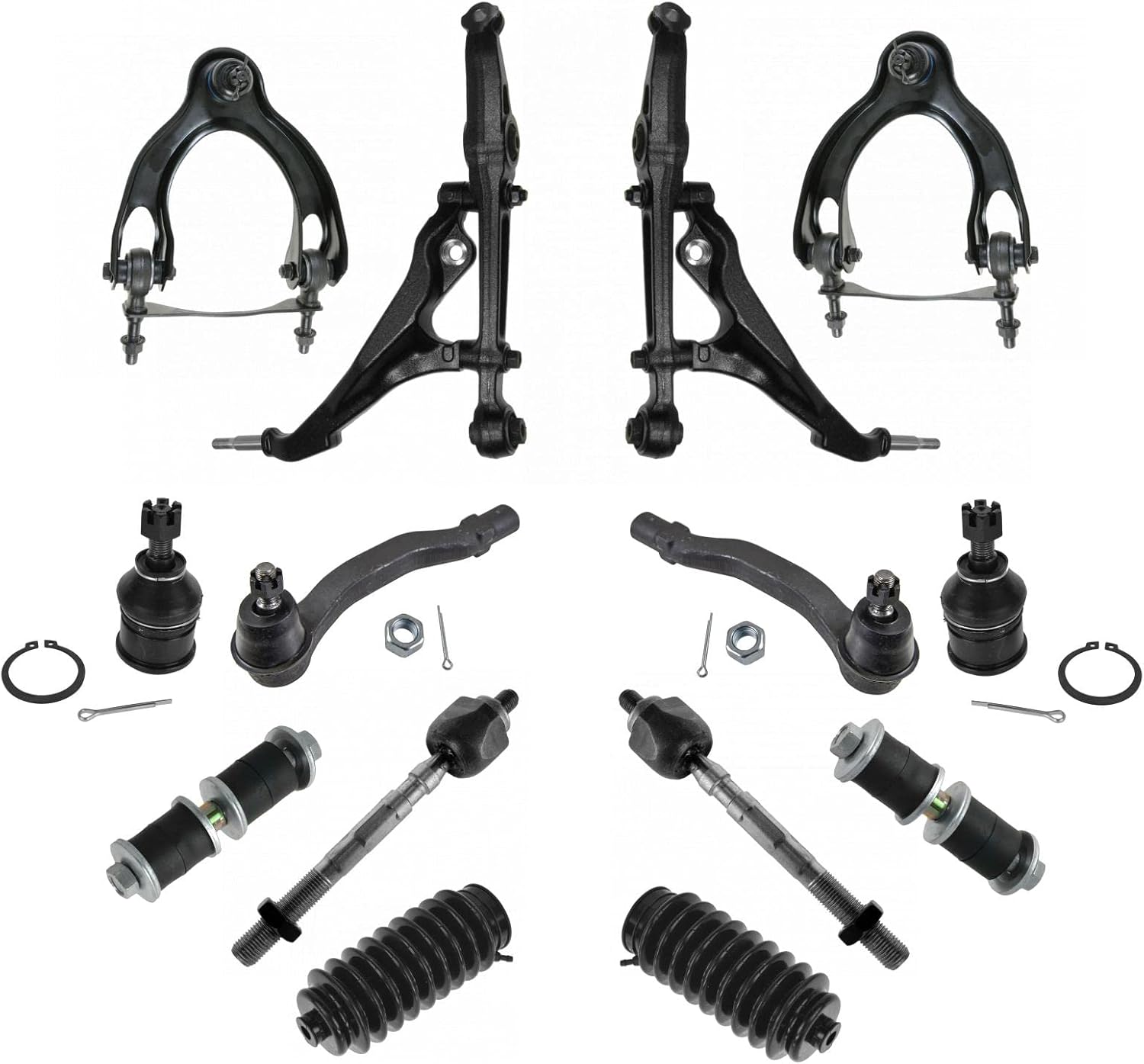 TRQ Front Steering & Suspension Kit Ball Joint Control Arm Control Arm with Ball Joint Steering Rack & Pinion Bellow Sway Bar Stabilizer Link Tie Rod Compatible with 1998-2001 Acura Integra