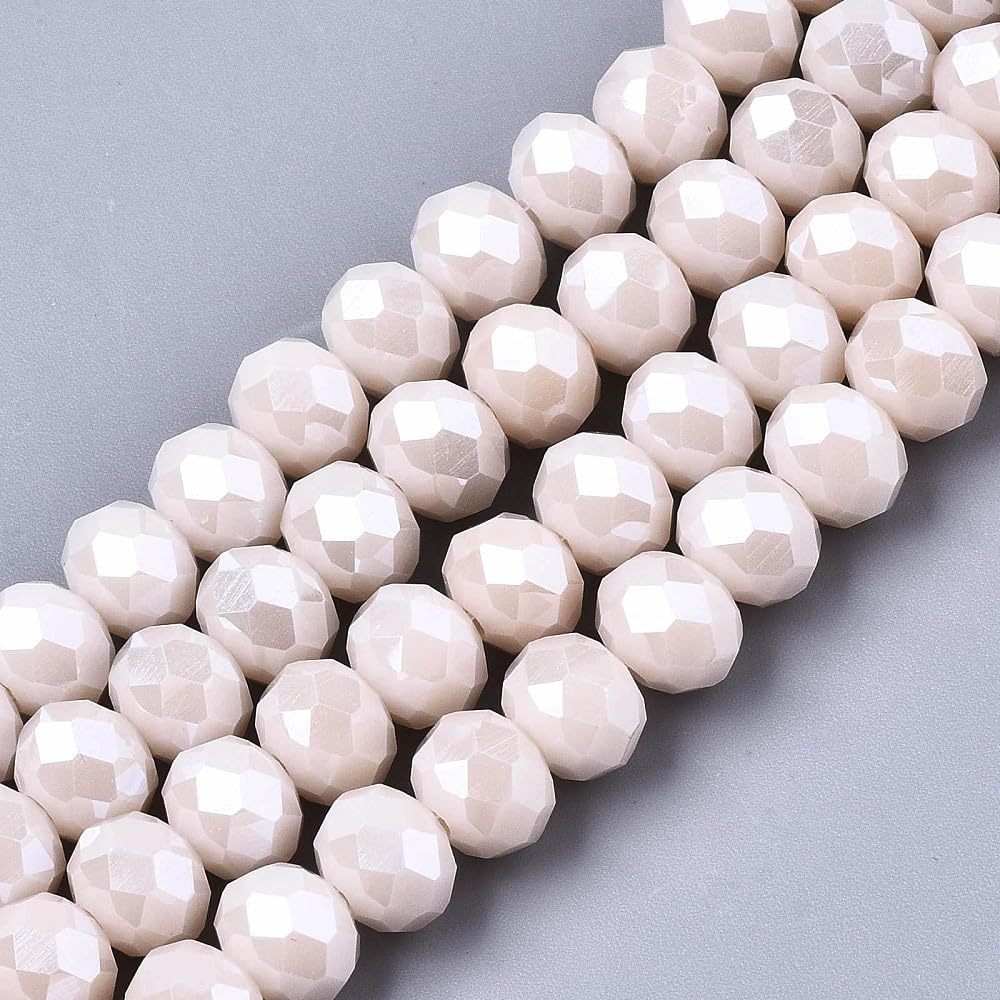 Cheriswelry 10 Strands Electroplate Rondelle Glass Beads 13mm Faceted Glass Beads Pearl Luster Plated Abacus Spacer Beads for Jewellery Making, Misty Rose