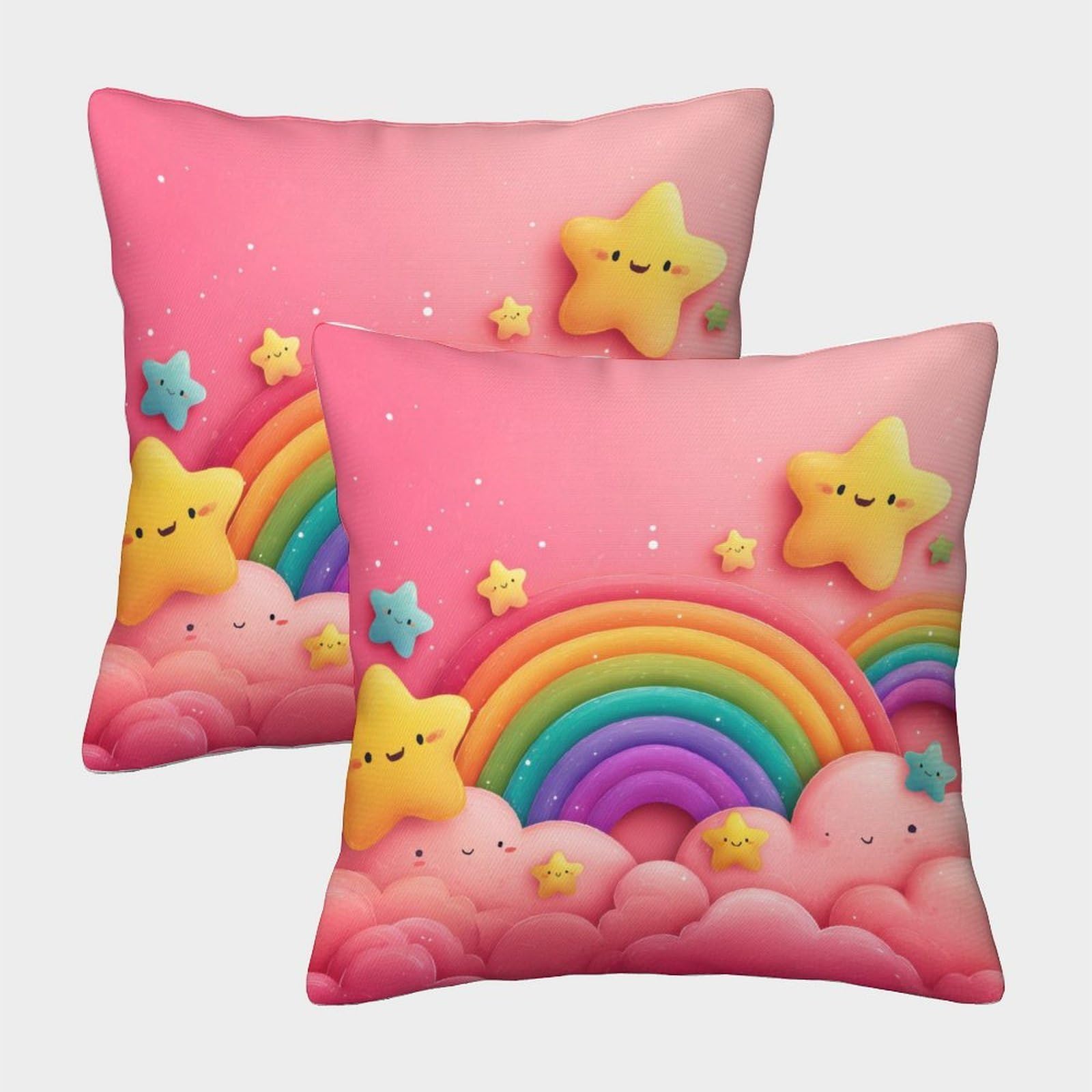 QFVANSIYO Fantasy Rainbow Stars 3D Printed Pillowcase Soft Microfiber Bedroom Bedding Cute Clouds Pillow Cover for All Adults Teens 113 50x50cm