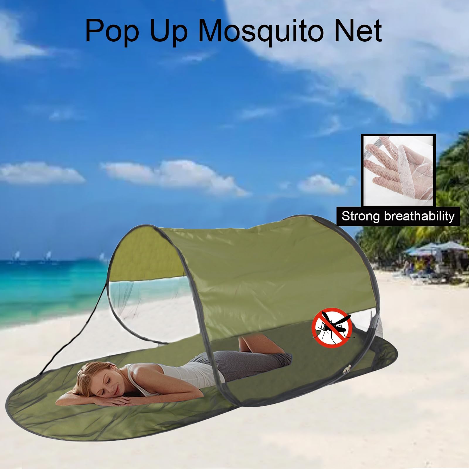 Mosquitera portátil desplegable para cama, viajes, campamento (parte inferior verde y parte superior verde)