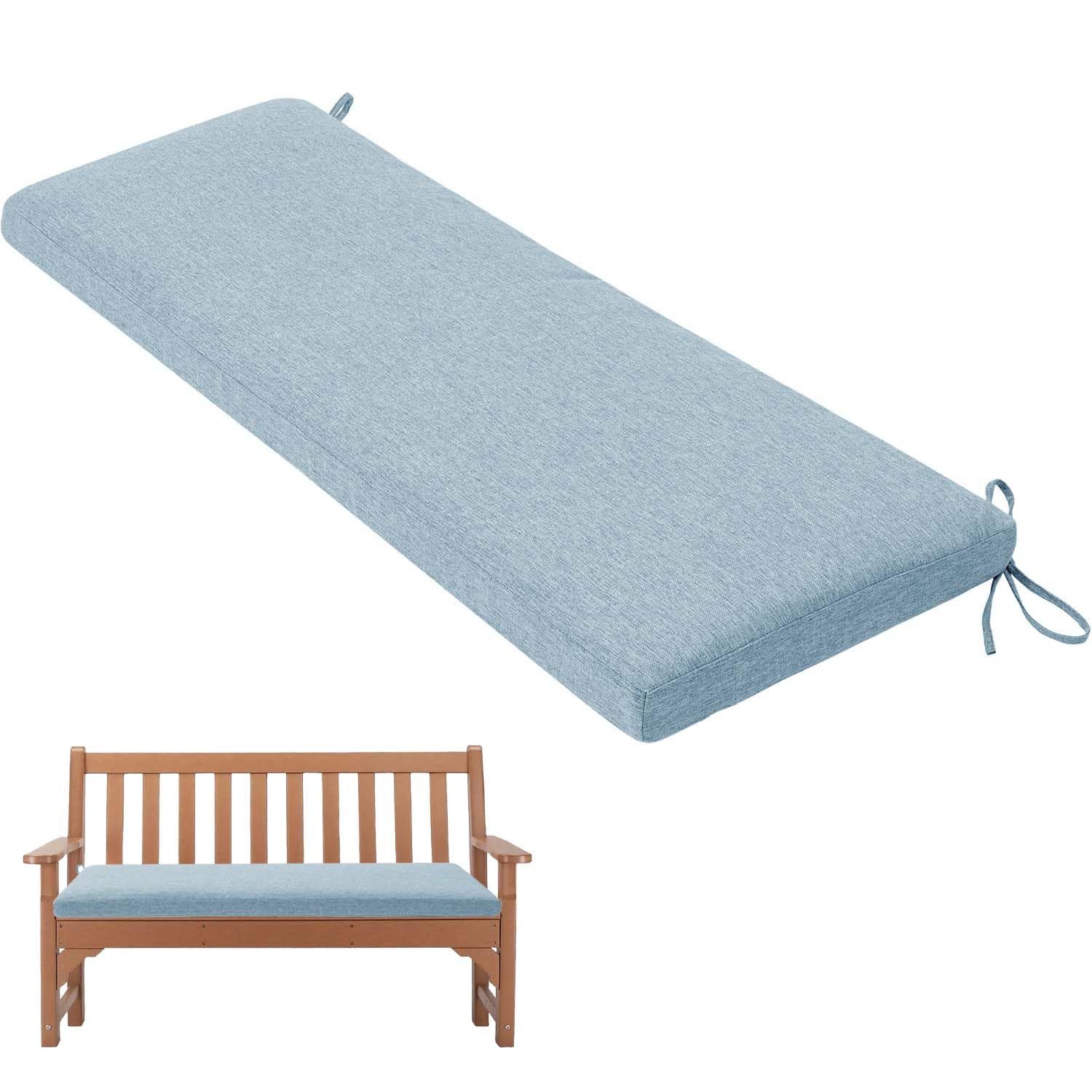 Cojines para banco de jardín, tela de lino azul cielo, para uso en interiores y exteriores, 180 x 40 x 5 cm, perfectos para terraza, balcón, banco, cómodas almohadillas de asiento