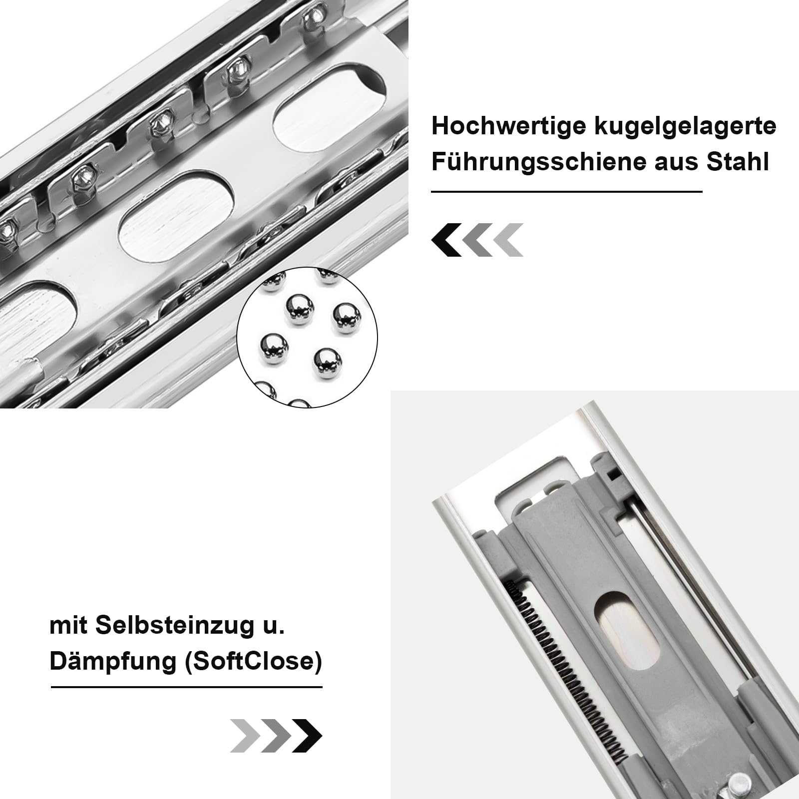 Herrselsam 5 paia (10 pezzi) di Guide Scorrevoli per Cassetti 600 mm Estraibili, Sistema a Rotaia, Cassetti a Tre Pezzi, di Alta Qualità, Facile da Installare