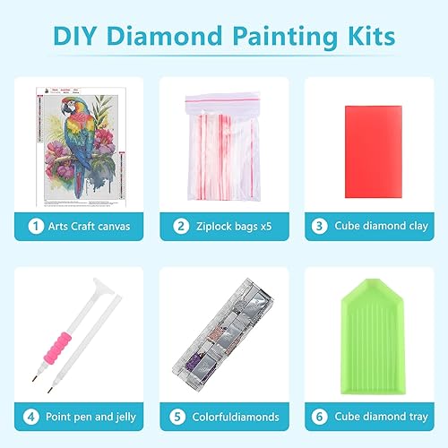 Miniatura 6 de SENQAO Kits de pintura de diamantes para adultos principiantes, taladro redondo completo, gema pájaros, flores, kit de arte de diamante, pintura de