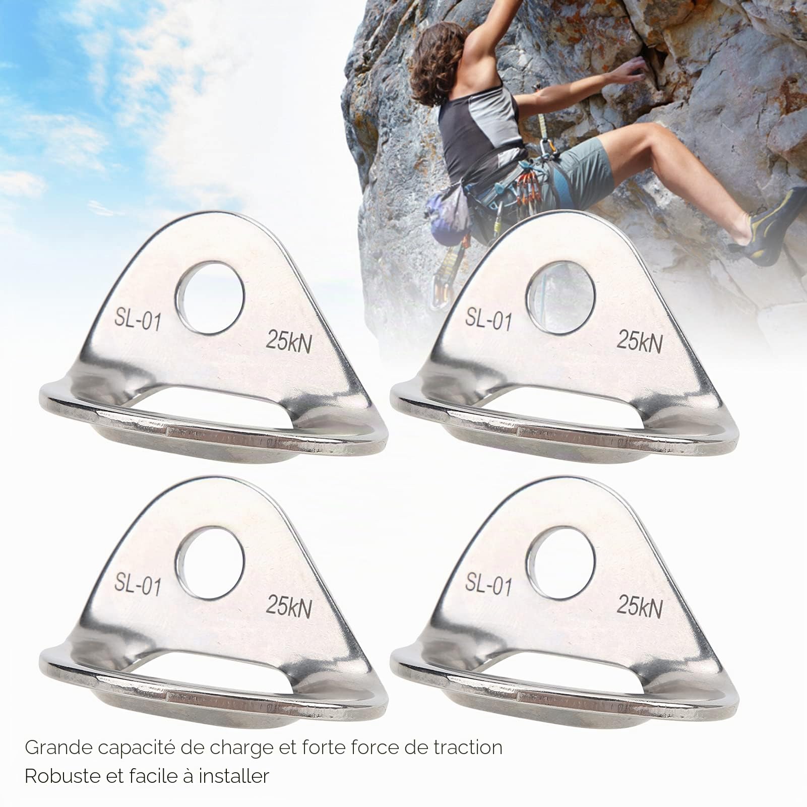 4 pièces Cintres d'escalade 25 KN en Acier Inoxydable, équipement D'aide à l'escalade en Extérieur pour Les Opérations à Haute Altitude, Accessoires d'escalade