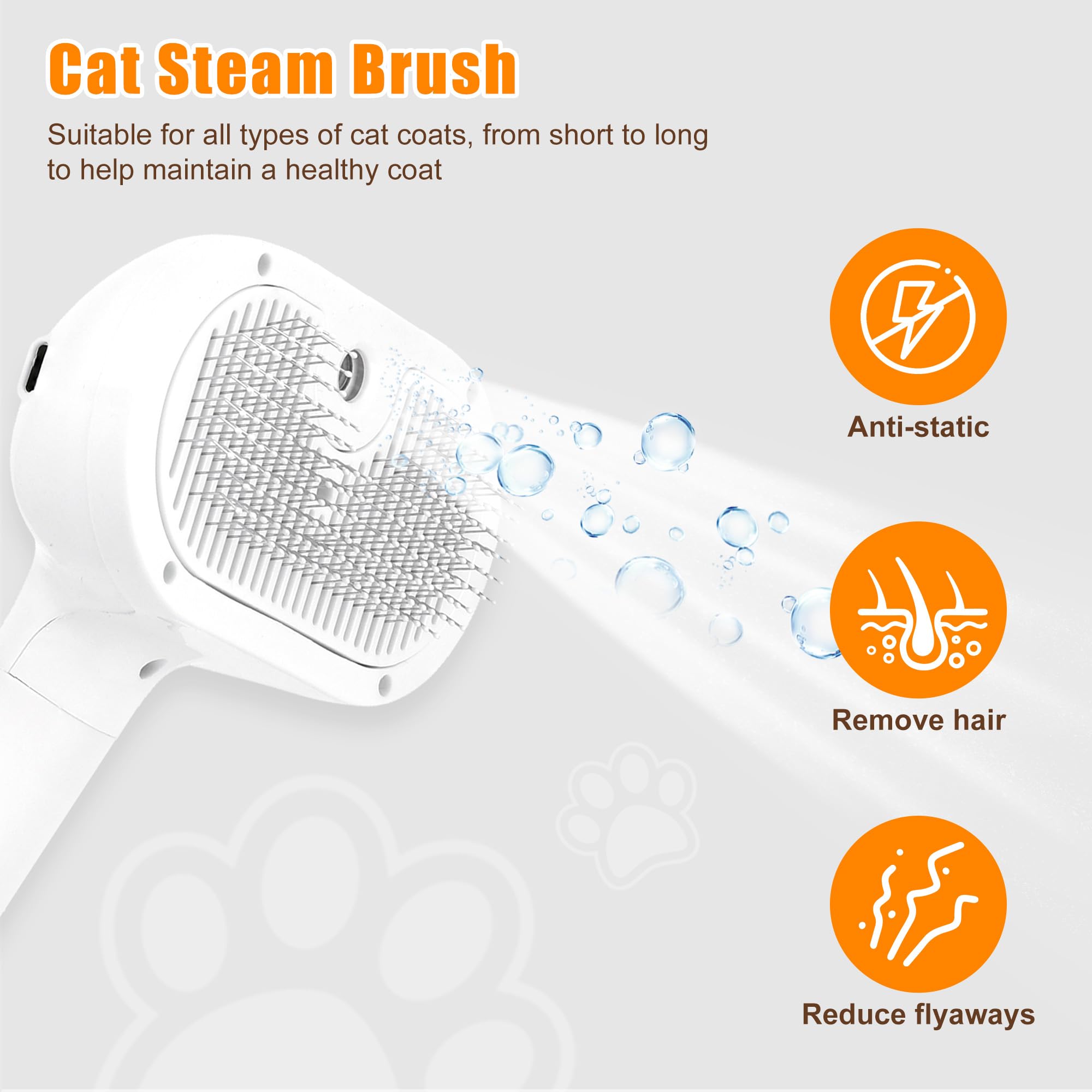 Cepillo de vapor 3 en 1 para mascotas, cepillo para perros y gatos para gatos de interior, respetuoso con la piel, cepillo de aseo autolimpiante para perros y gatos, herramienta de depilación