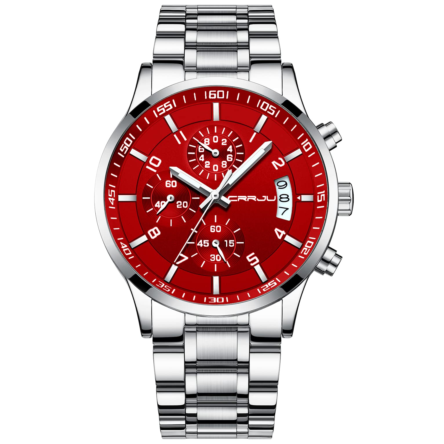CRRJU Herren Uhr wasserdichte Chronographen Armbanduhr Männer Edelstahlarmband Business Analog Quarzuhr mit Kalender