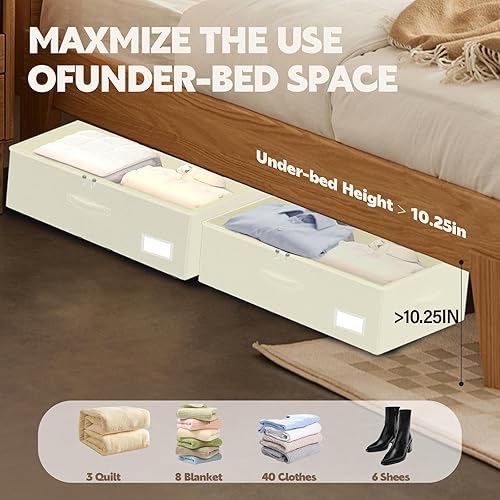 Miniatura 2 de Almacenamiento debajo de la cama con ruedas, paquete de 2 contenedores de almacenamiento debajo de la cama con tapas transparentes, no requiere