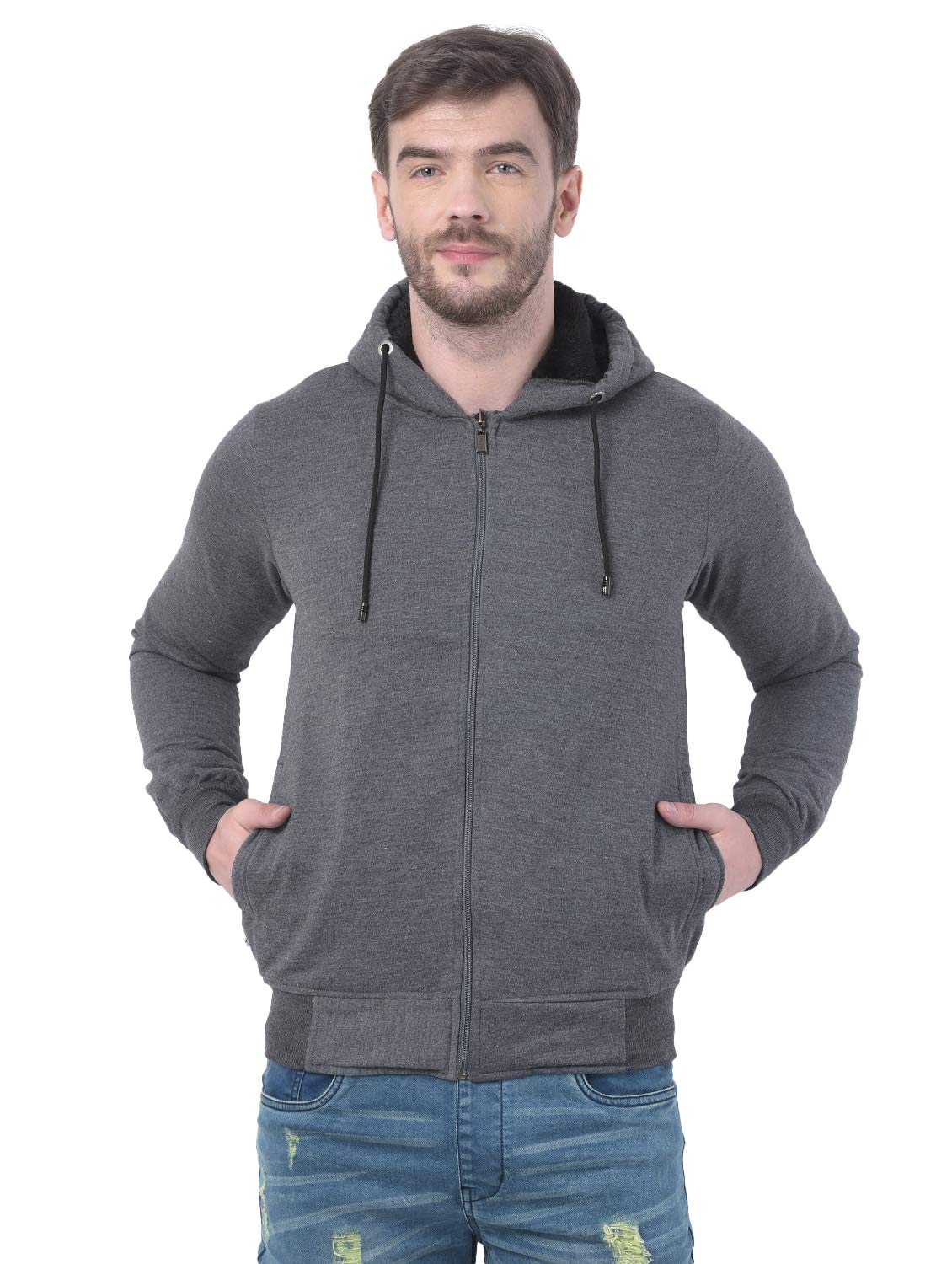 ben martin Cotton Blend Men's Cotton Polyester Regular Fit Standard Length Hooded Hoodie-(Dark Grey Medium)-picture-40