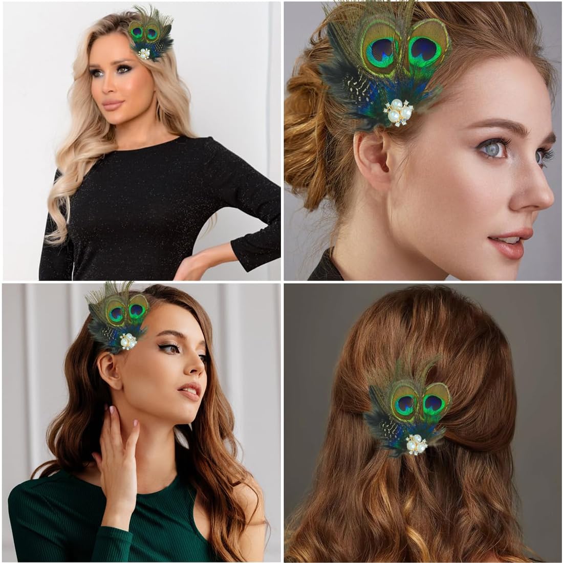 Mollette 1 forcina per capelli a forma di pavone, accessori per capelli a forma di pavone, accessori per capelli con piume e strass, fascia per capelli con piume di pavone