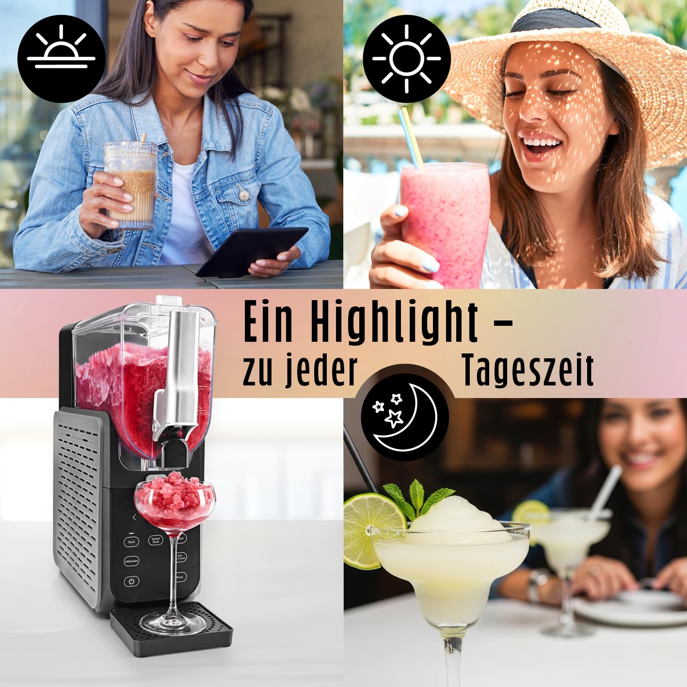 GOURMETmaxx FreezeUp Slush Eis Maschine | Slush Ice Maker mit 5 Modi | Slushmaschine für Slushies, Milchshakes, Softeis etc. | Slush Maker elektrisch – 2,8 L | Eismaschine Slush für bis zu 10 Personen
