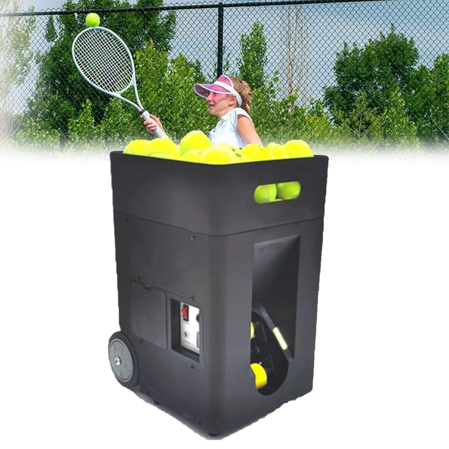 Lanciapalle da Tennis Portatile, Lanciatore di Palline per Attrezzatura da Allenamento Automatico, Angolo di Lancio Regolabile, Velocità, Frequenza di Rotazione, 50 Grande Capacità, per Allenamento di