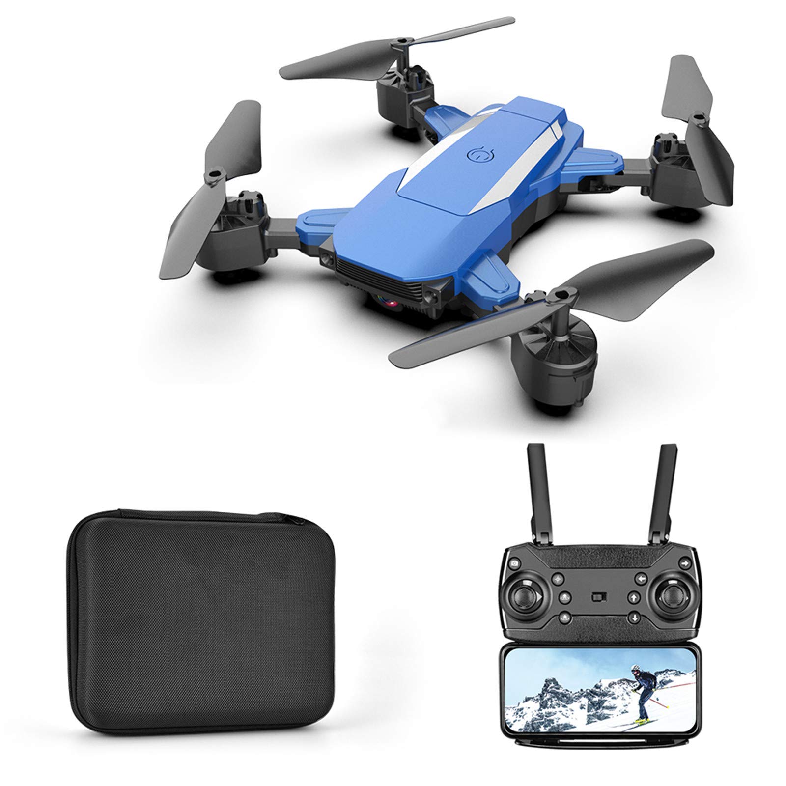 Mini Drone, Doppia Fotocamera 4K Ad Alta Definizione, Controllo del Telefono Cellulare, modalità Senza Testa, Mantenimento Dell'altezza, Rotazione A 360 Gradi, Custodia (Blu 500W)