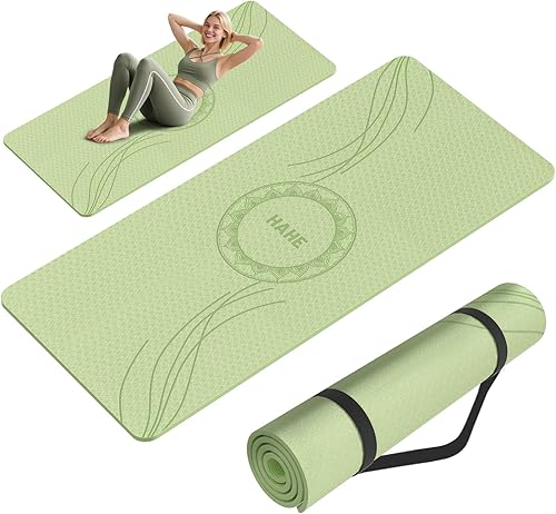 Tapete de yoga grande grueso, 76 x 32 x 0.31 pulgadas de ancho, tapete de ejercicio POE con superficie antideslizante y correa de transporte,