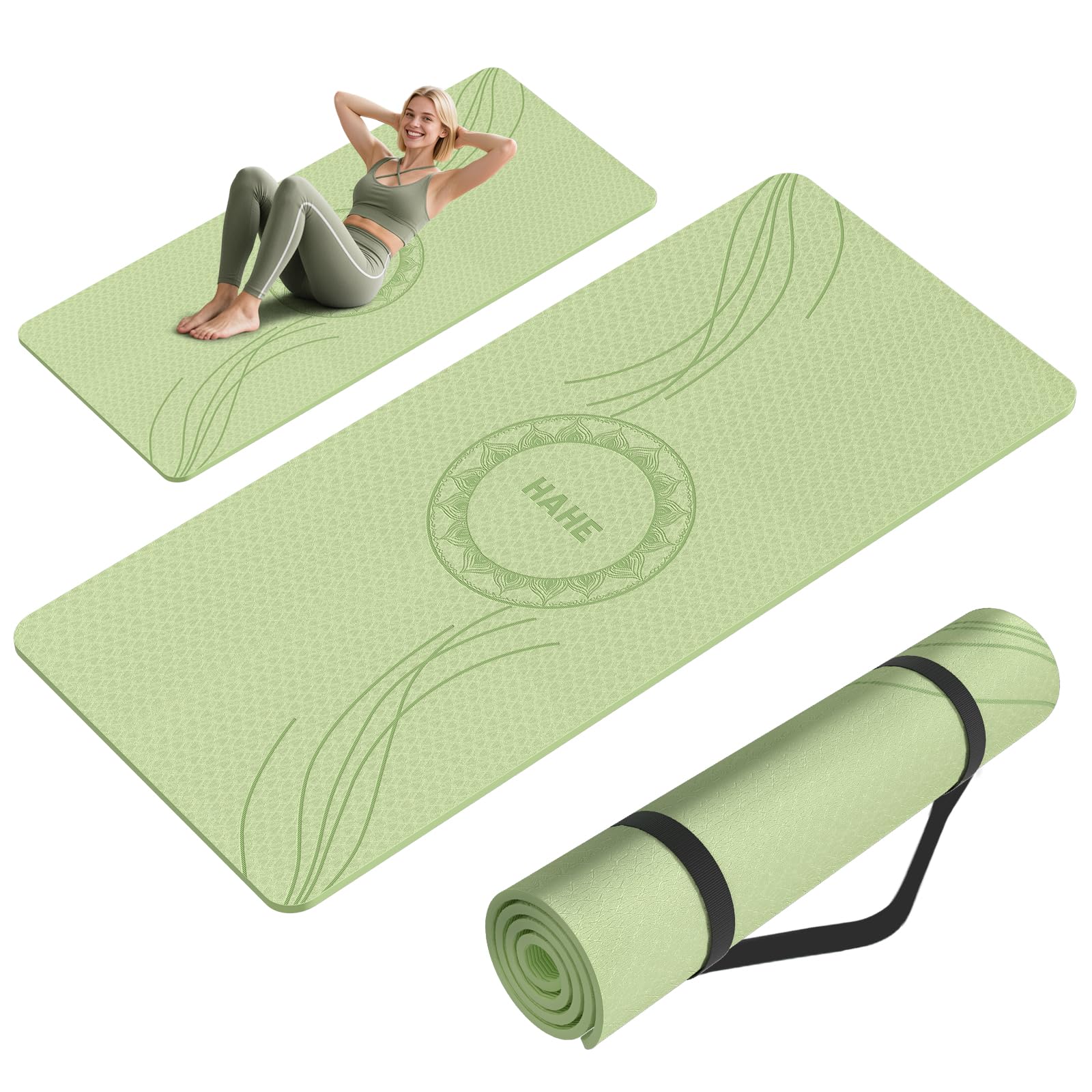 Large Yoga Mat Thick 76x32x0 31Wide POE Exercise Mat with Non-Slip Surface Carry Strap Anti-Tear Workout Mat for