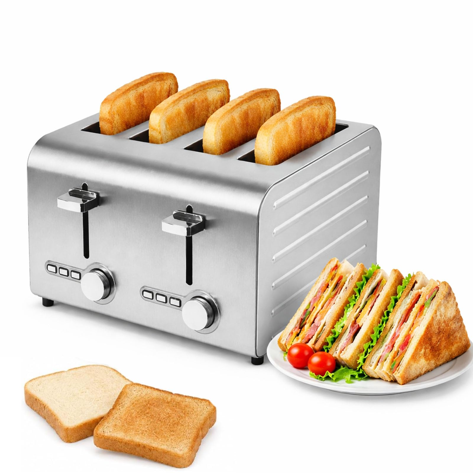 Tostadora comercial de 4/6 ranuras, 7 niveles de marrón, ranuras extra anchas Auto pop-up tostadora de pan, bandeja de migas extraíble, cancelar/descongelar/botones de bagel,para sándwich 4slices