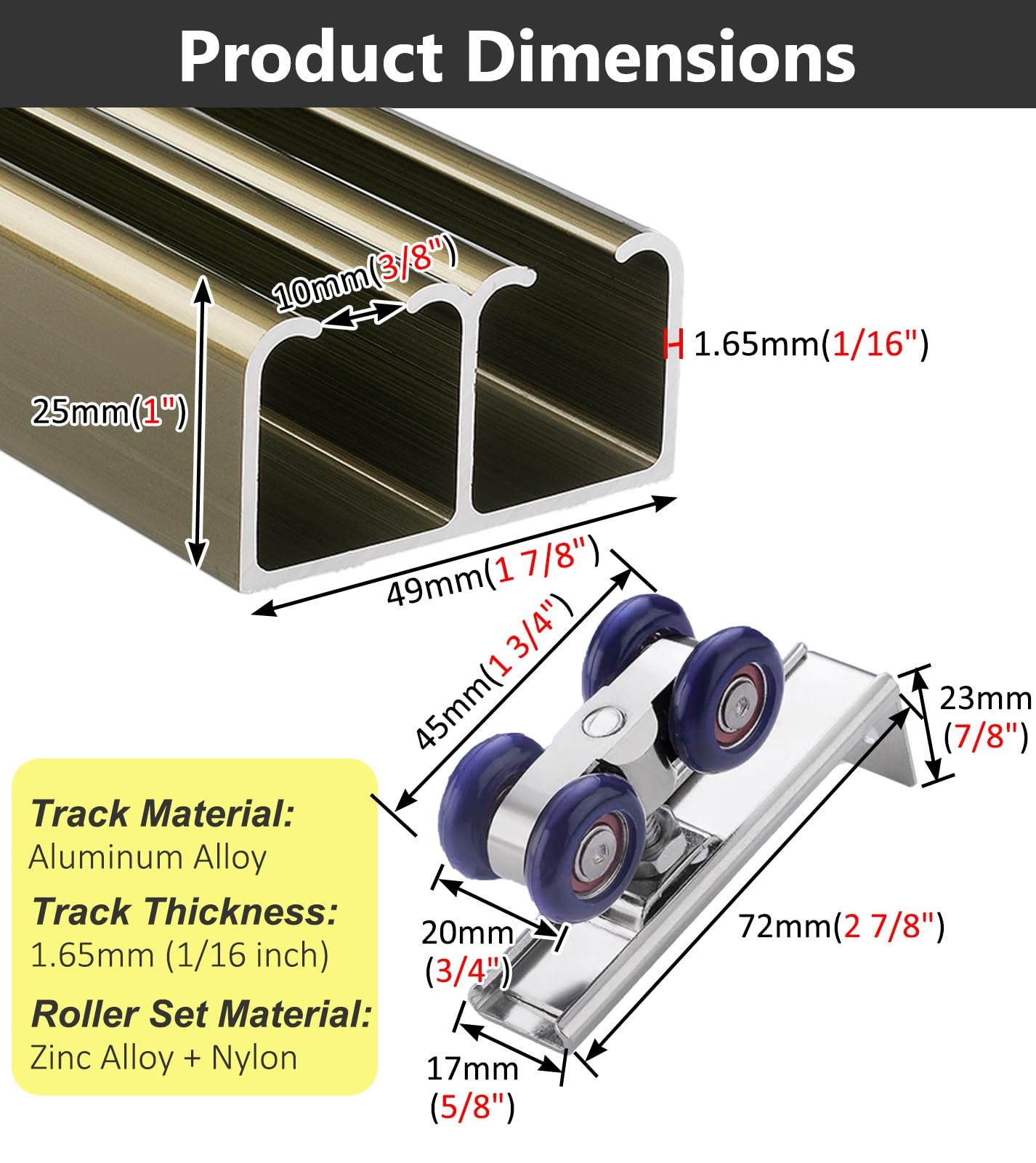 Guia Puerta Corredera Kit de Herrajes para Puertas Corredizas de Granero con Doble Bypass, Riel y Rodillos para Puertas Corredizas de Bolsillo de Aluminio, Juego de Rieles para Puertas Corredizas de G