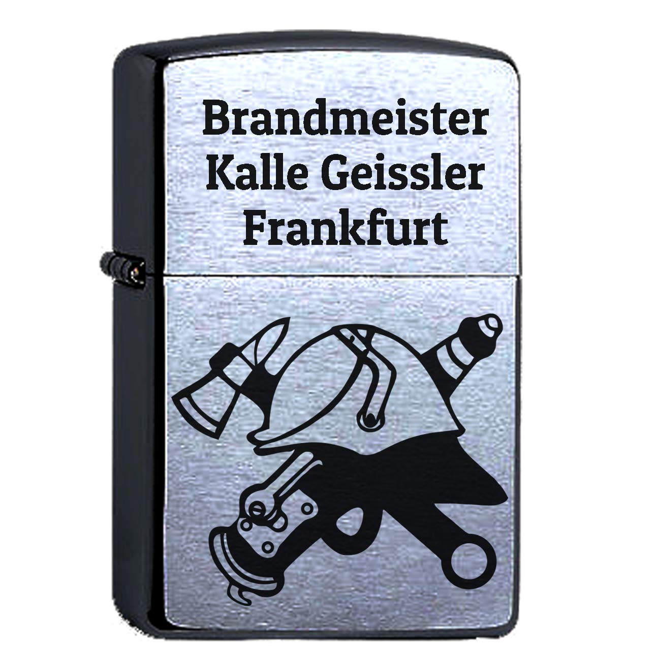 Personalisiertes Feuerwehr-Zippo Mit Lasergravur – Feuerwehrmann-Symbol, Individueller Text, Edelstahl, 3,5 X 5,5 Cm