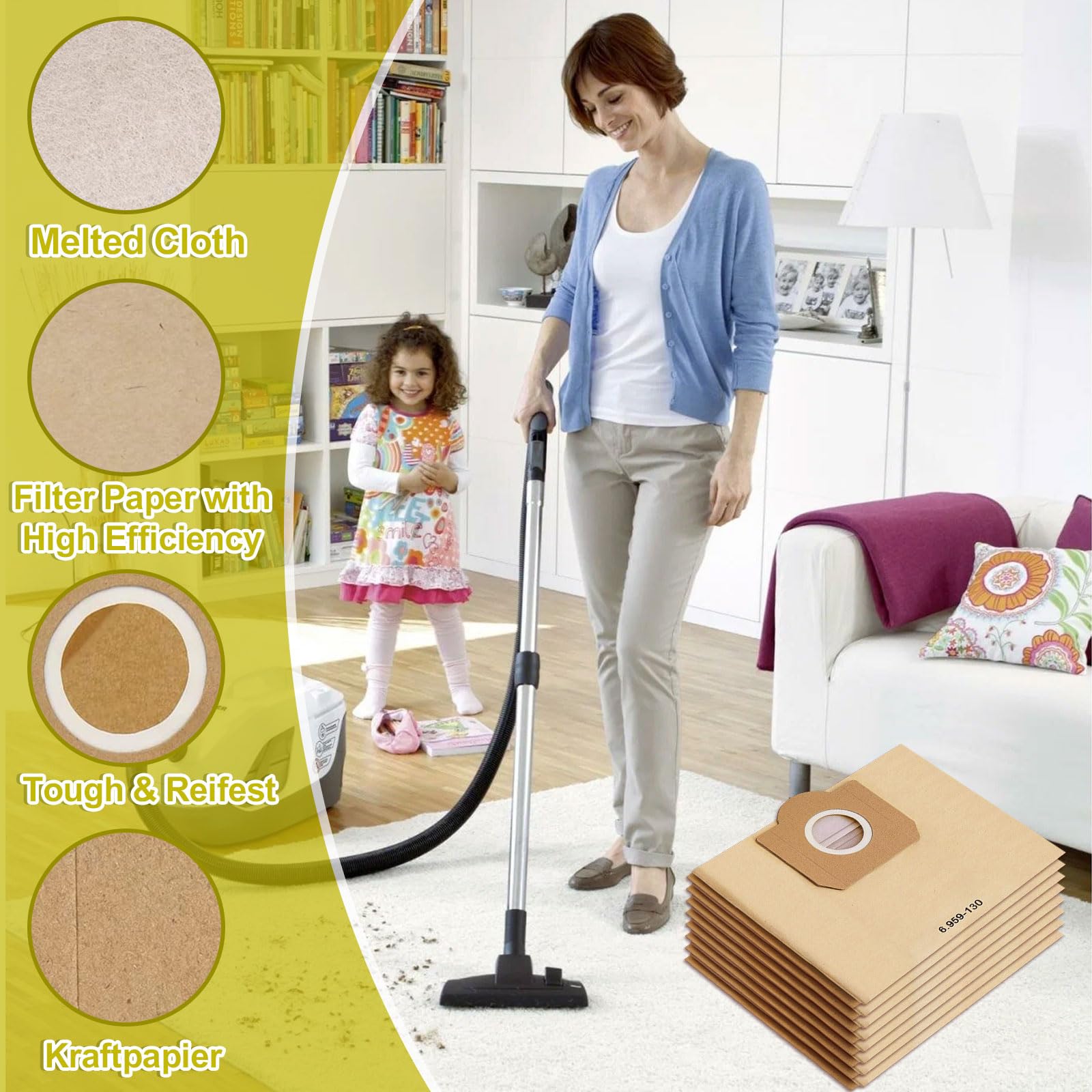 12 sztuk papierowych worków filtracyjnych do Kärcher 6.959-130.0,29 WD3 worki do odkurzacza WD3 1629 MV3 Premium A2201/2204/2504/2554/2251/2604 worki do odkurzacza papierowe worki filtracyjne