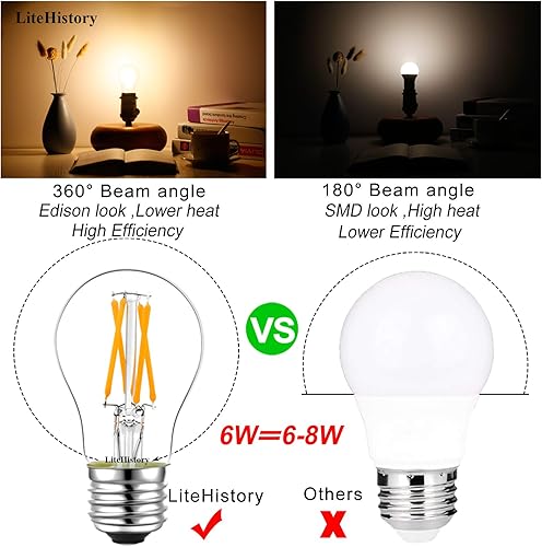 Miniatura 2 de LiteHistory Bombilla LED E26 regulable de 6 W igual a 60 W, bombilla LED Edison vintage AC120V 2700K A15 bombilla LED para ventilador de techo,