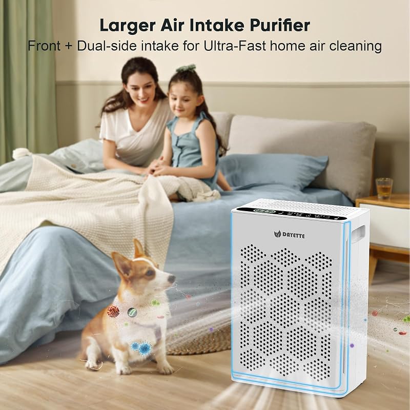DAYETTE Air Purifiers for Home Large Room Up to 2400 Ft² with HEPA 14 Filter, Pet Air Purifier with Washable Prefilter for Bedroom with Fragrance, Air Cleaner for Smoke Dust Pets Hair Odor, White image 2