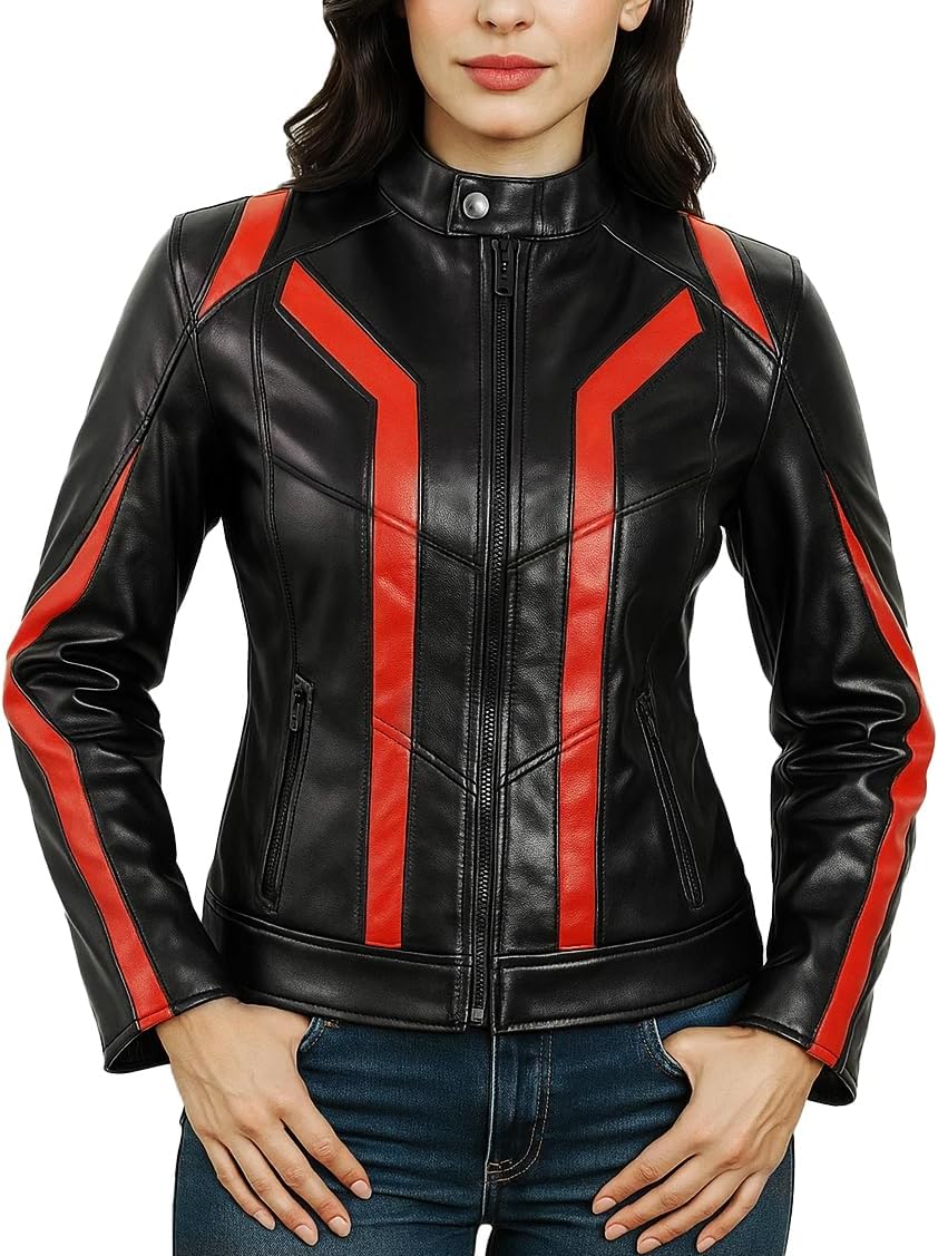 Mens Futuristic Biker Motorcycle Real Sheepskin Leather Jacket Cosplay Costume