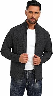 Sponsored Ad - Les umes Mens Knitted Full Zipper Cardigan Fleece Lined Sweater Warm Stand Collar Jumper Coat with Pockets