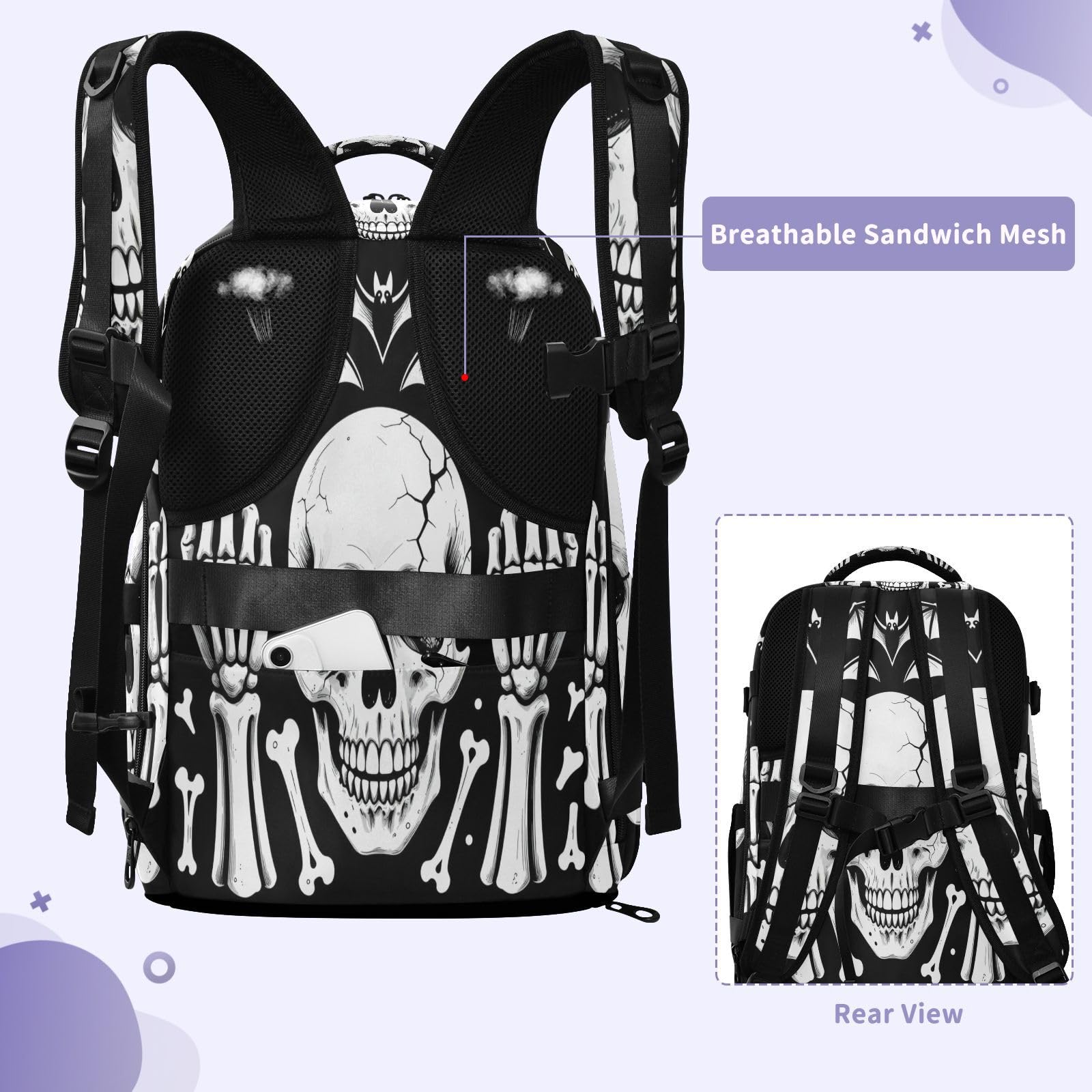 Zatwierdzony samolotem plecak podróżny 15,6 torba na laptopa dla mężczyzn do pracy | Stylowa torba biurowa Rock on Skeleton Hands 15,6 cala torba na laptopa do samolotów mochila para mujer 20L