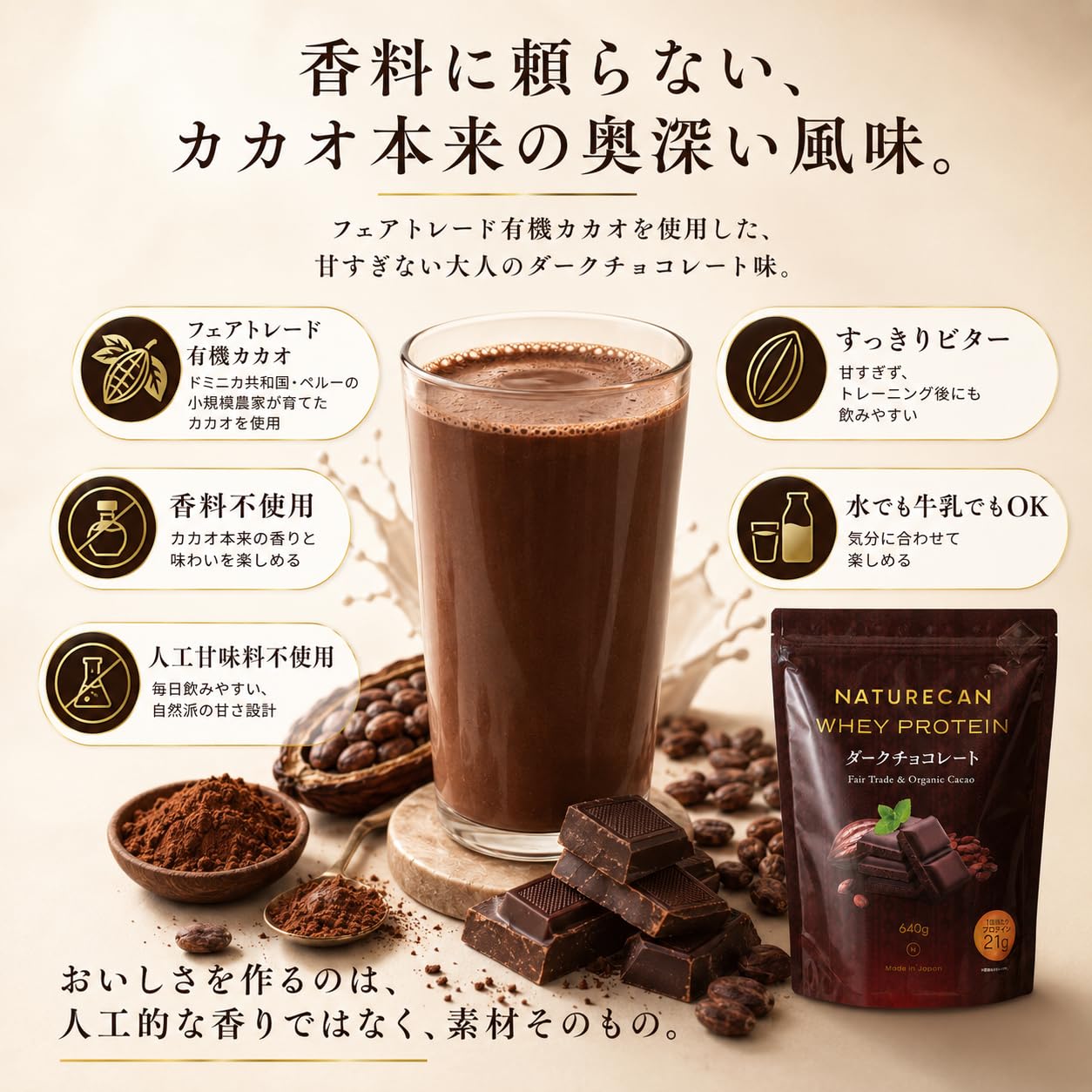 Amazon | ホエイプロテイン チョコ味 人工甘味料不使用 香料不使用