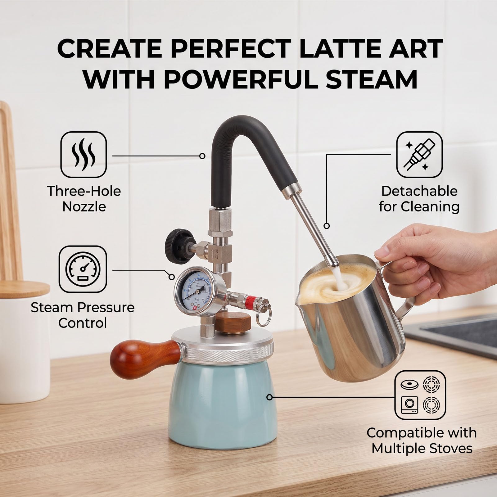 450ML Schiumatore per Latte da Fornello con Manometro