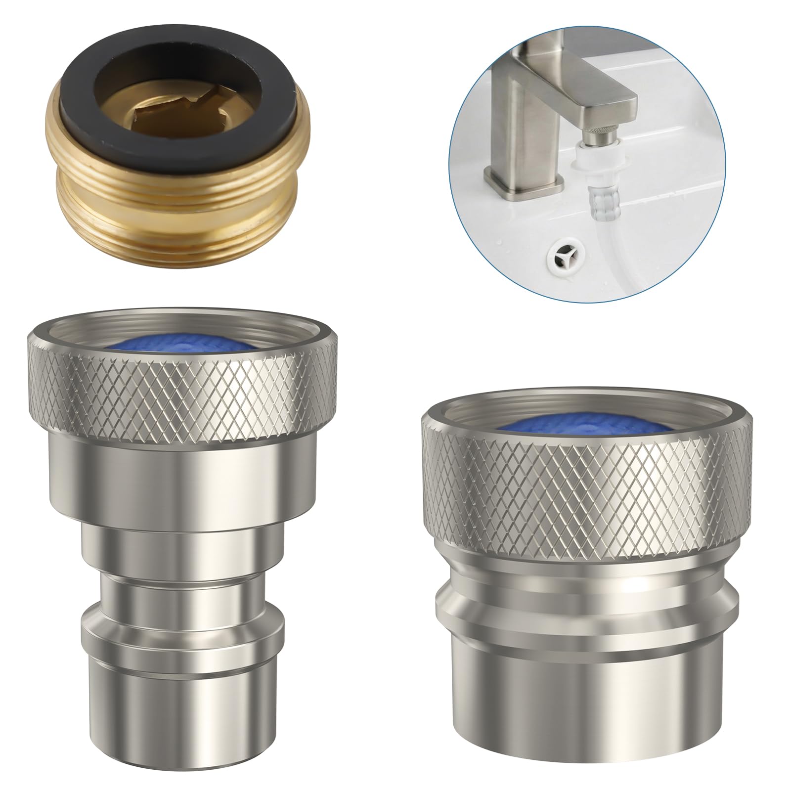 2 PCS Metal Portable Dishwasher Faucet Adapter with Aerator, Brushed Nickel