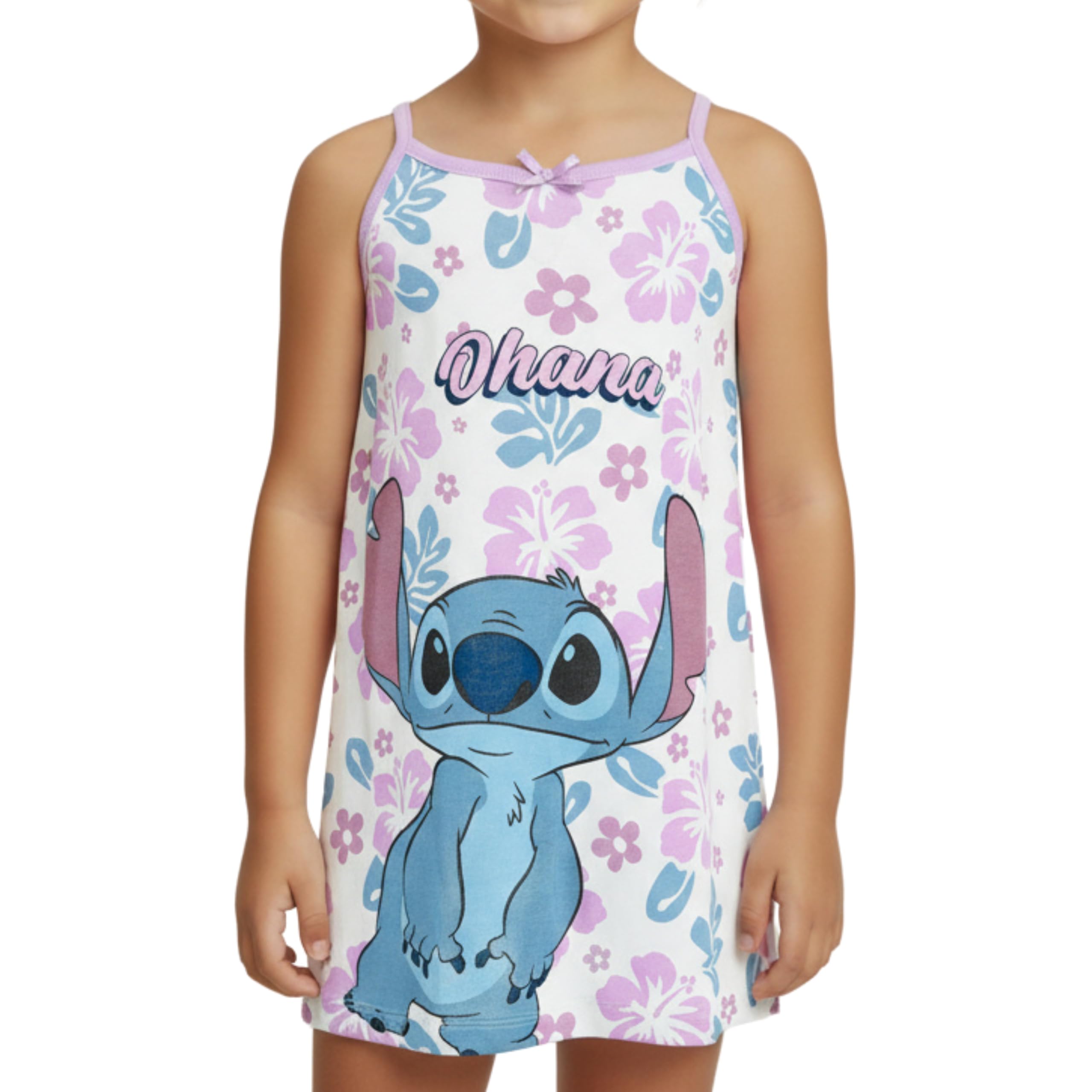 Disney Stitch Chemise de Nuit pour Fille, Modèle été à Bretelles Courte Chemise de Nuit en Coton Doux, Tailles 3 à 8 Ans