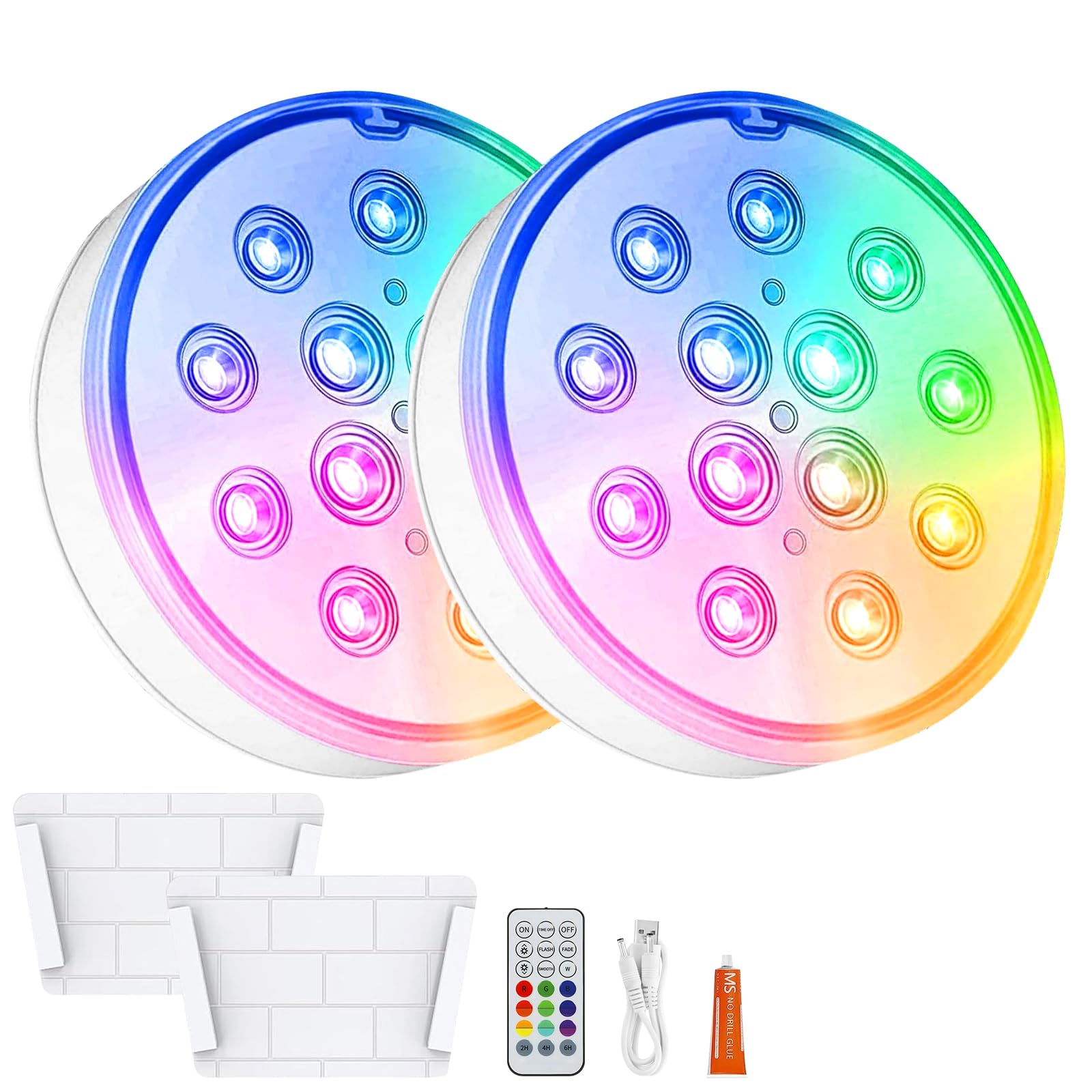 Oświetlenie podwodne do basenu, 2 sztuki, z pilotem zdalnego sterowania, wodoszczelność IP68, 13 diod RGB, oświetlenie stawu, do ogrodu, na basen, wannę, akwarium