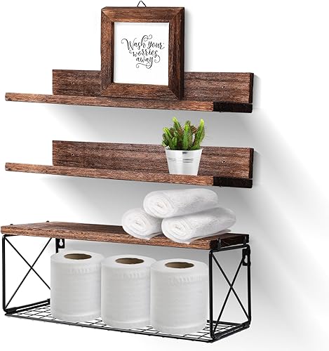 Miniatura 1 de Photect Decoración de baño de granja, estantes flotantes, juego de 4, estantes de pared rústicos, estante de esquina de madera, almacenamiento de