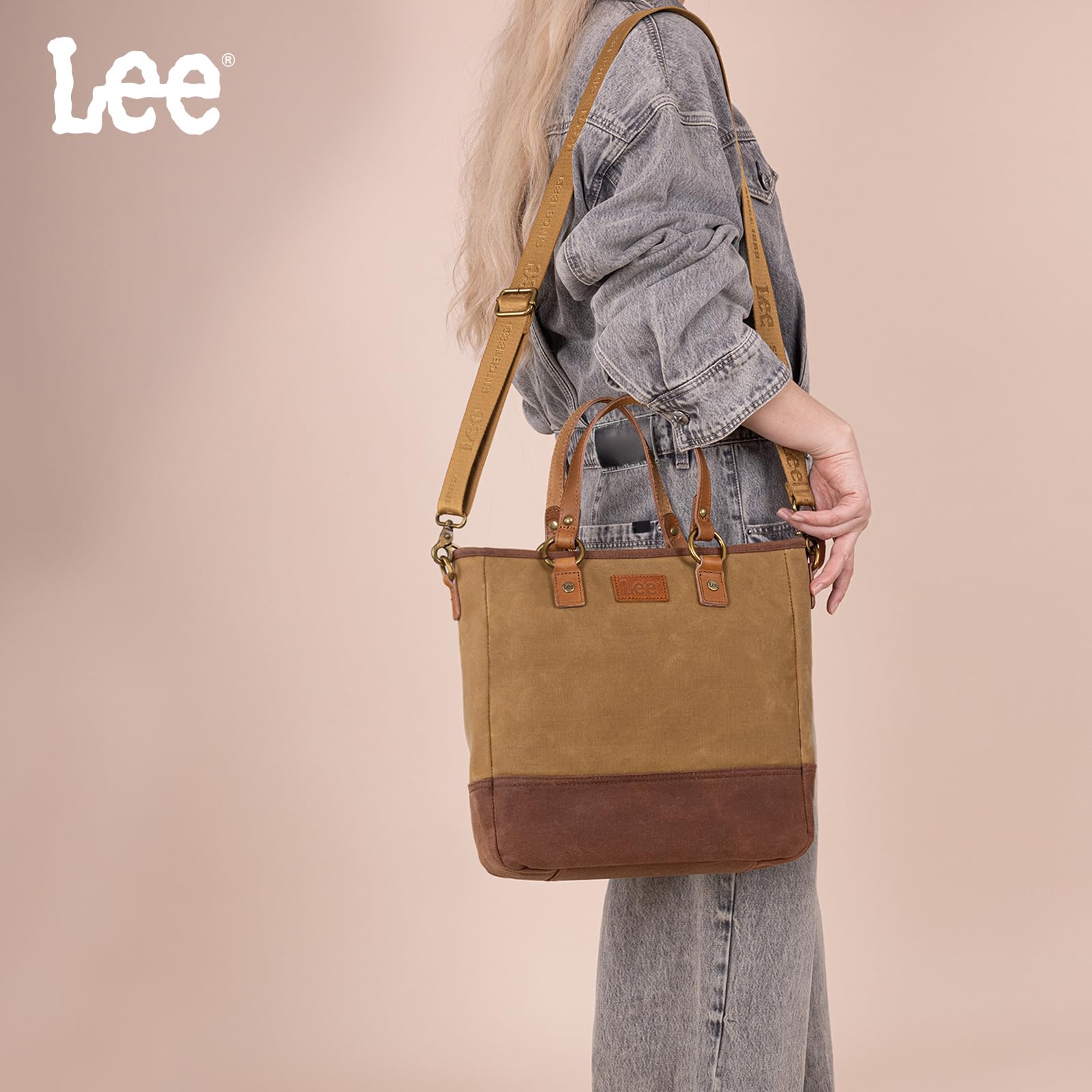 Montana West x Lee Waxed Canvas Tote Bag for Women Leather Top-Handle Handbag Crossbody Shoulder Bag with Adjustable & Detachable Wide Strap LEE51-007KH