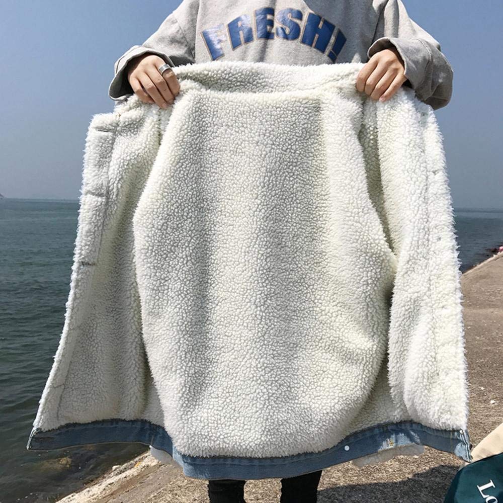 Kurtka dżinsowa damska z długim rękawem z klapą pogrubiony ciepły denim płaszcz zimowy retro vintage moda luźna na co dzień chłopak styl denim odzież wierzchnia płaszcz