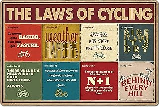 Pzecaru Bicycle Tin Sign Vintage Retro Metal Poster THE LAWS OF CYCLING Wall Art Hanging Decorative Plaque For Farm Bedroom Garage Bathroom Club Man Cave Bar Cafe Wall Decoration 12x17 Inch