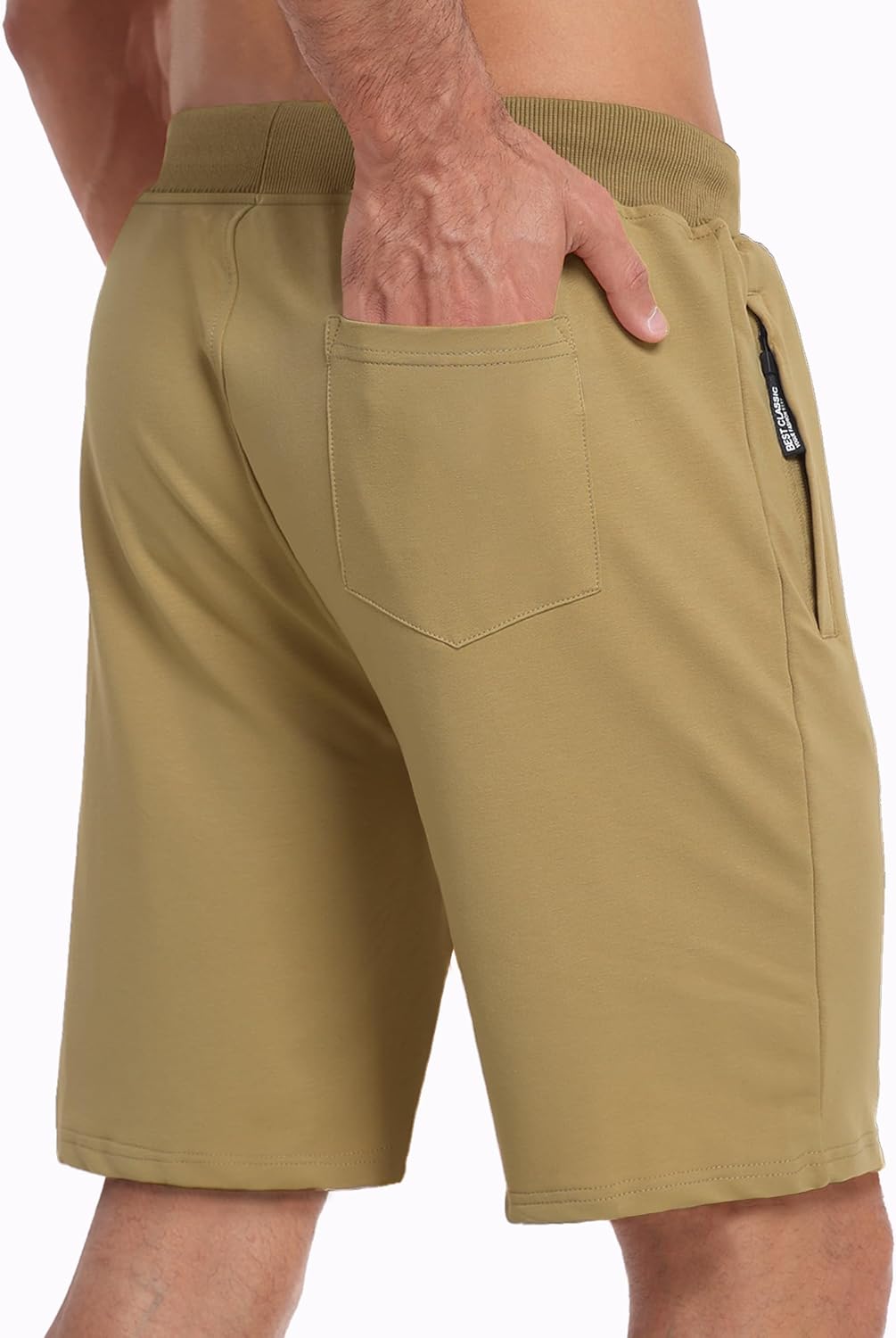 GEEK LIGHTING Mens Shorts Casual Cotton Drawstring Zipper Pockets Elastic Waist Lightweight Summer Athletic Beach Shorts - Image 2