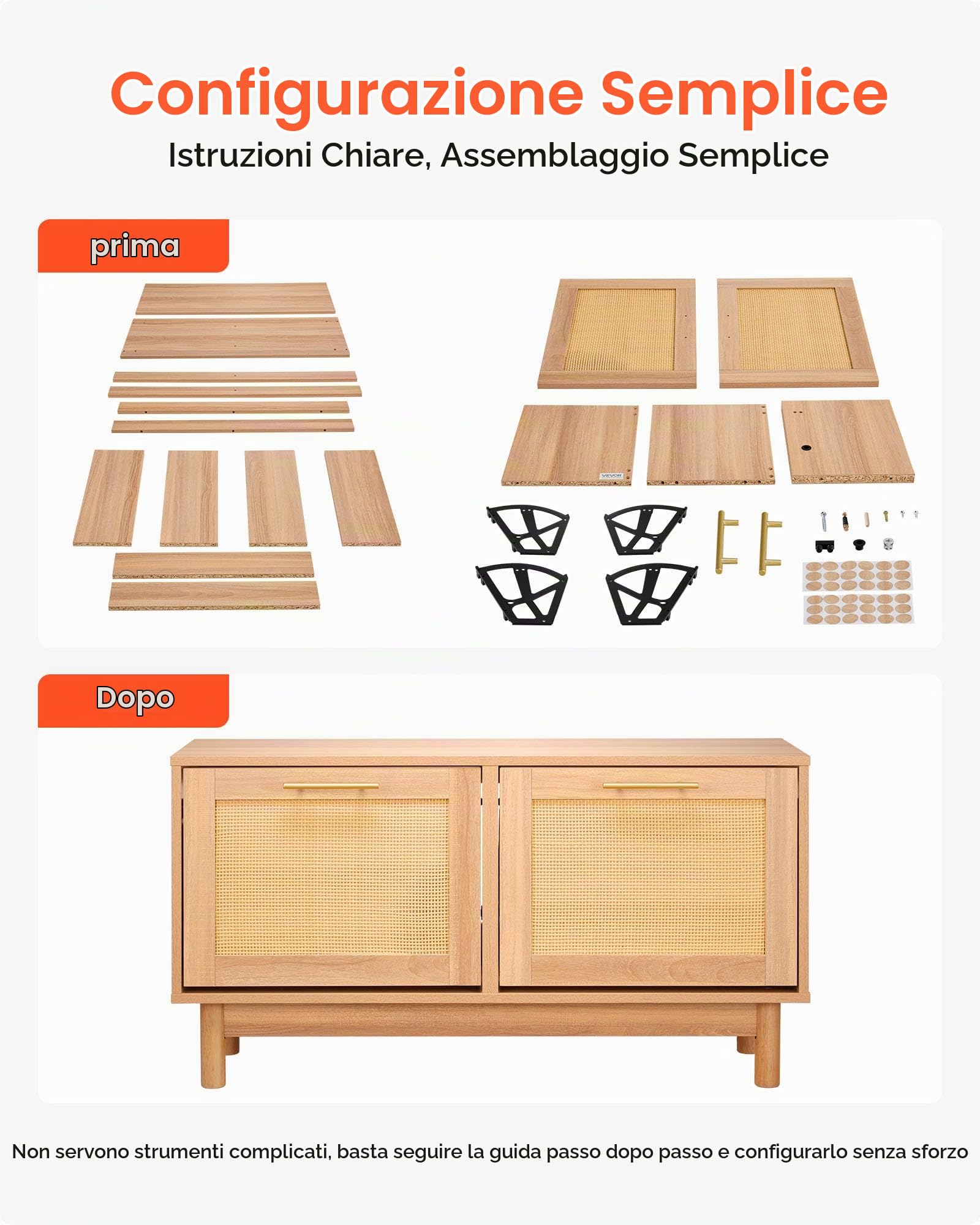 VEVOR Panca Portascarpe da Ingresso, Scarpiera con Panca Portascarpe 100x30x53 cm, Contenitore con 2 Cassetti, Scarpiera da 136 kg, 4 Scomparti e 2 Ante in Rattan, per Corridoio, Soggiorno