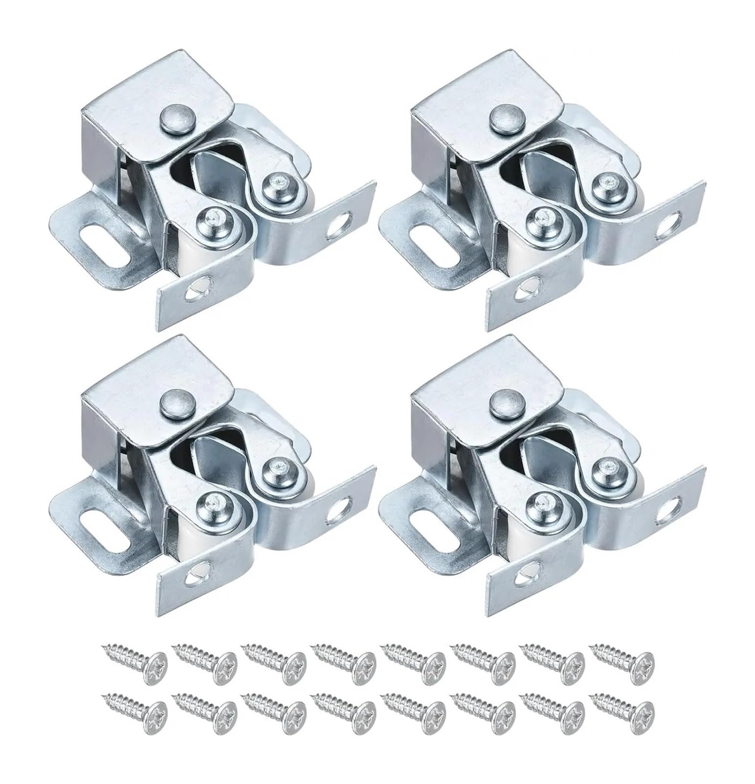 12Pcs Cabinet Latch Double Roller Catch Lock Stop Clamp Closer Closure Hardware for Kitchen Closet for Furniture(Silver)