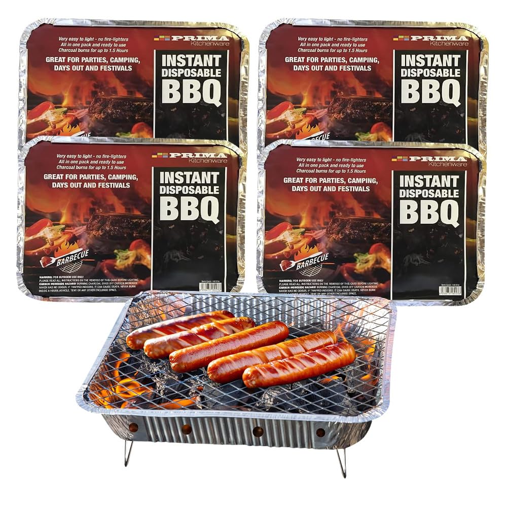 Bargains-Galore Light Set Of 4 Disposable Bbq Instant Grill Charcoal - Disposable Outdoor Camping Summer | Ideal For Garden Bbq, Camping, Outdoor Party, Picnics - Quick & Easy To Use