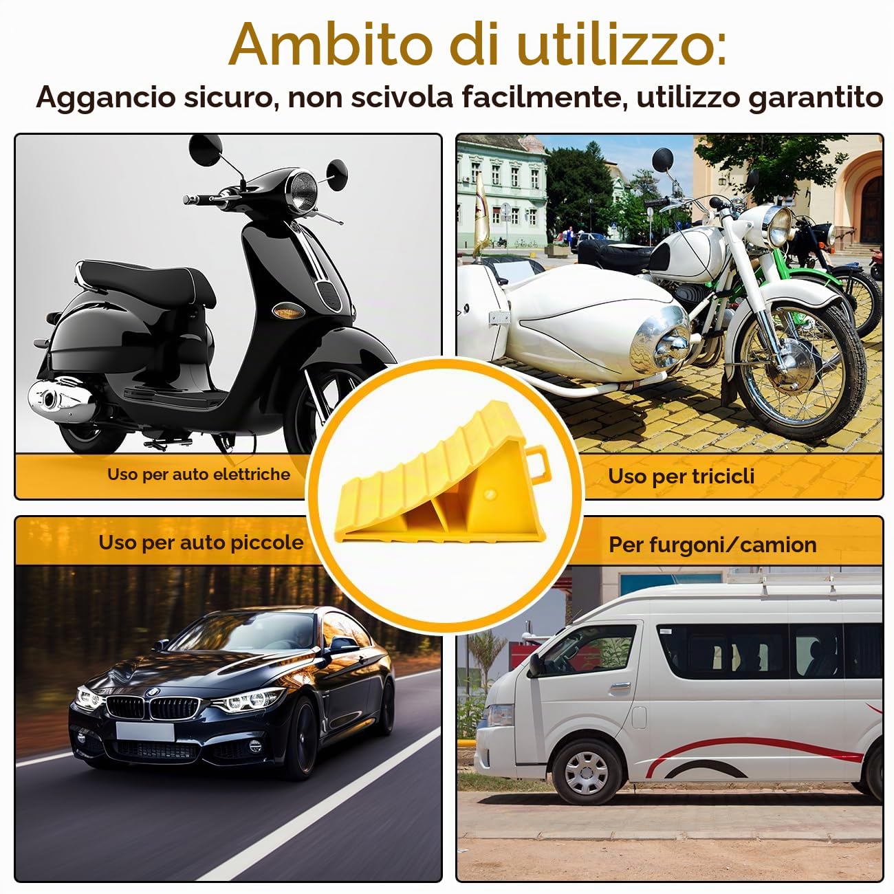 Cunei Frenanti Auto con Maniglia 2PZ Cuneo per Arresto Ruota Blocca Ruote per Auto Cuneo Ferma Ruota Cunei Bloccaruota per Assicurare i Veicoli Parcheggiati Generico Cuneo Fermaruota (Giallo)