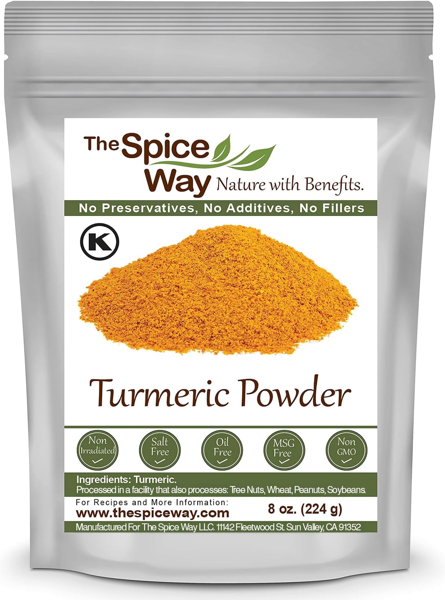 The Spice Way Turmeric Powder - (8 oz) powdered ground tumeric root (curcuma) - Great turmeric root fresh for curries, soups, teas, masala, and golden milk or tumeric powder for skin