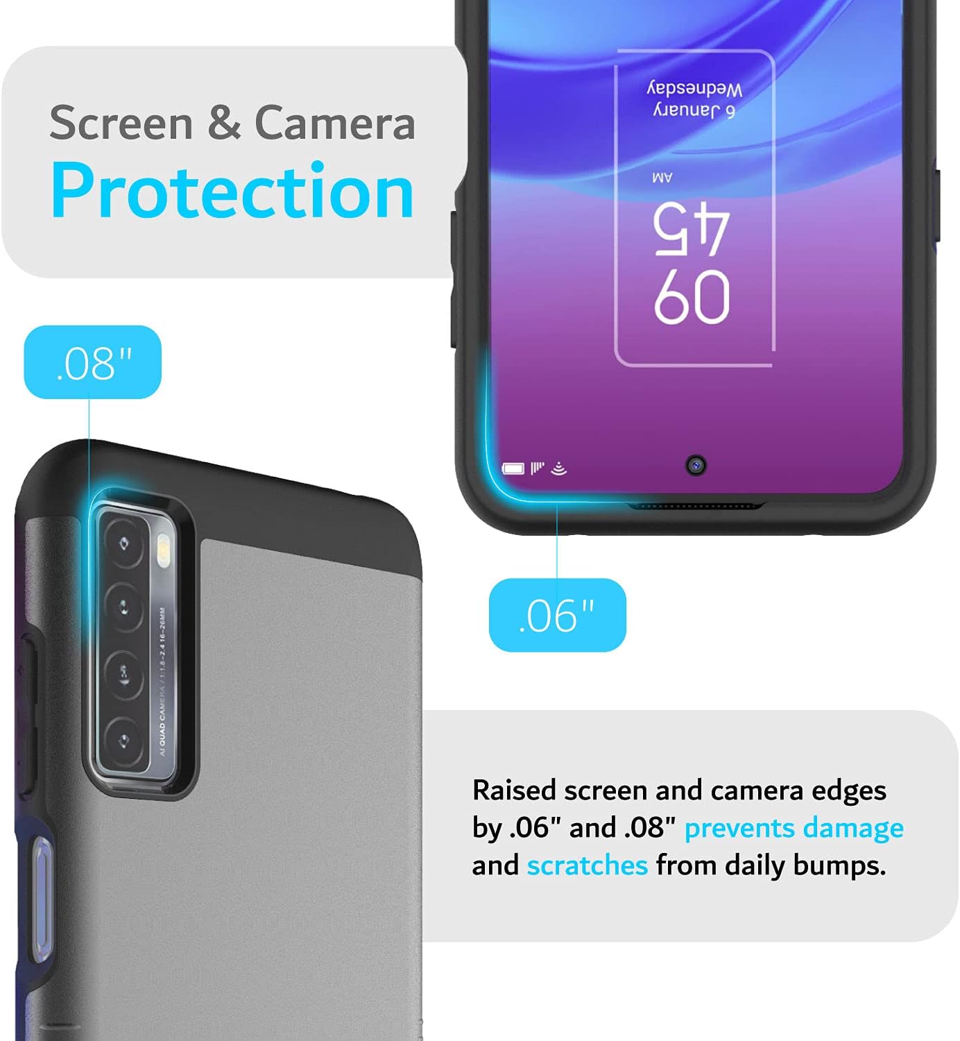 TUDIA DualShield Designed for TCL 20S Phone Case, [Merge] Shockproof Military Grade Tough Dual Layer Heavy Duty Case Compatible with TCL 20S / TCL 20L / TCL 20L+ / TCL 20 5G - Metallic Slate