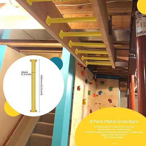 Miniatura 3 de Juego de 6 barras de mono para patio trasero, peldaños de escalera de acero para exteriores, asas de escalada de seguridad, 16.5 pulgadas, color