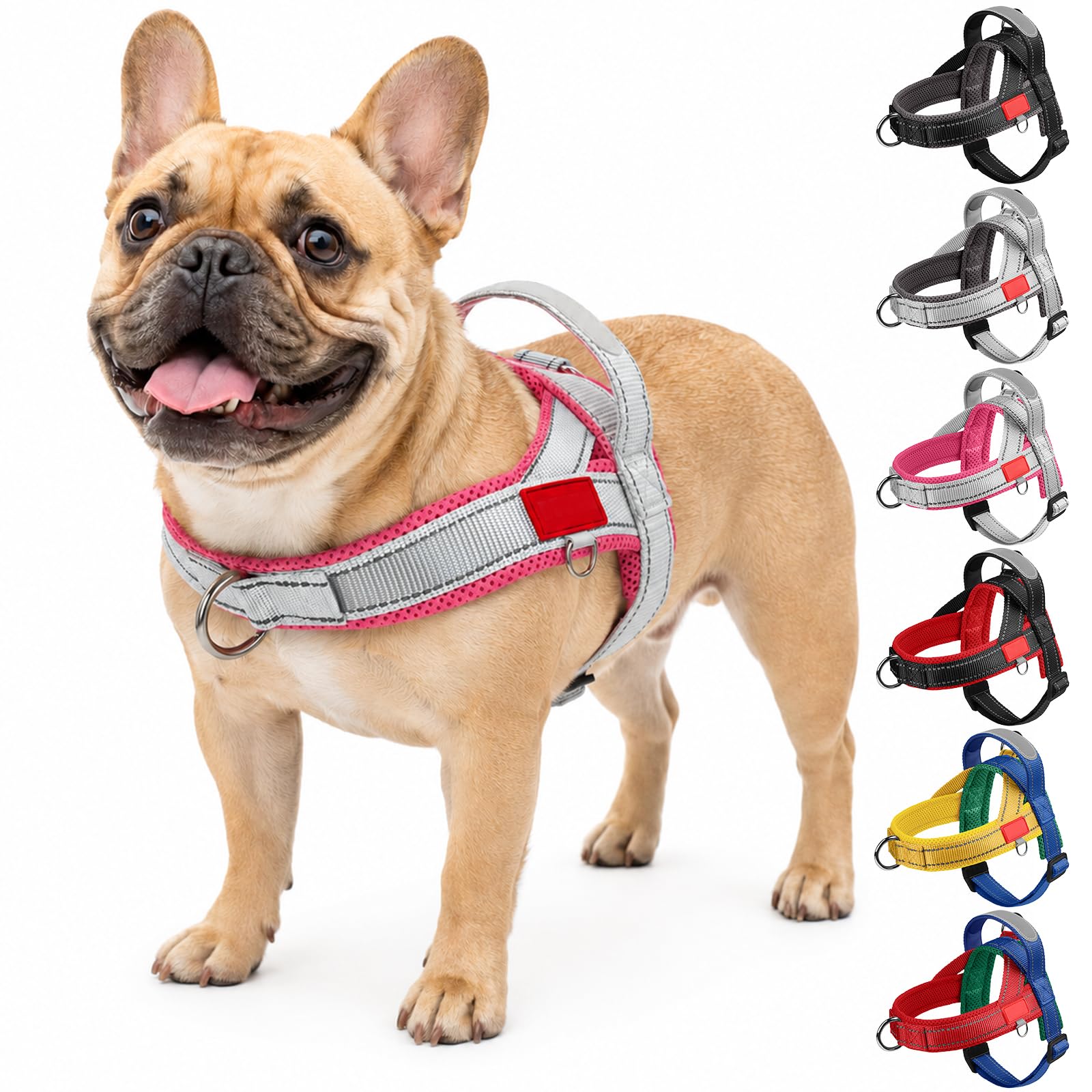 Olcyren Dog Harness for Small Medium Dogs Puppy, No Pull Adjustable Reflective Dog Harness with Front Clip and Handle, Soft Breathable Pet Vest Harness with Safety Buckle (Grey Rose Red, XL)